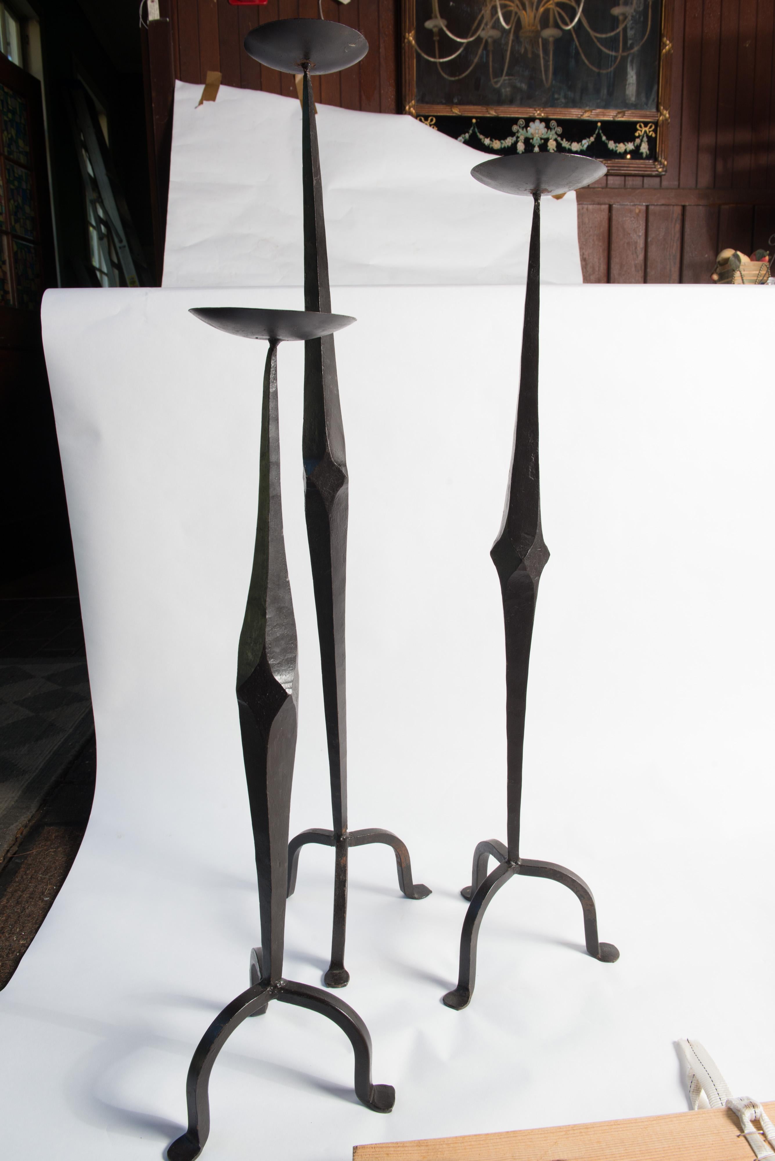 Set of 3 Wrought Iron Candle Sticks, 1960s 6