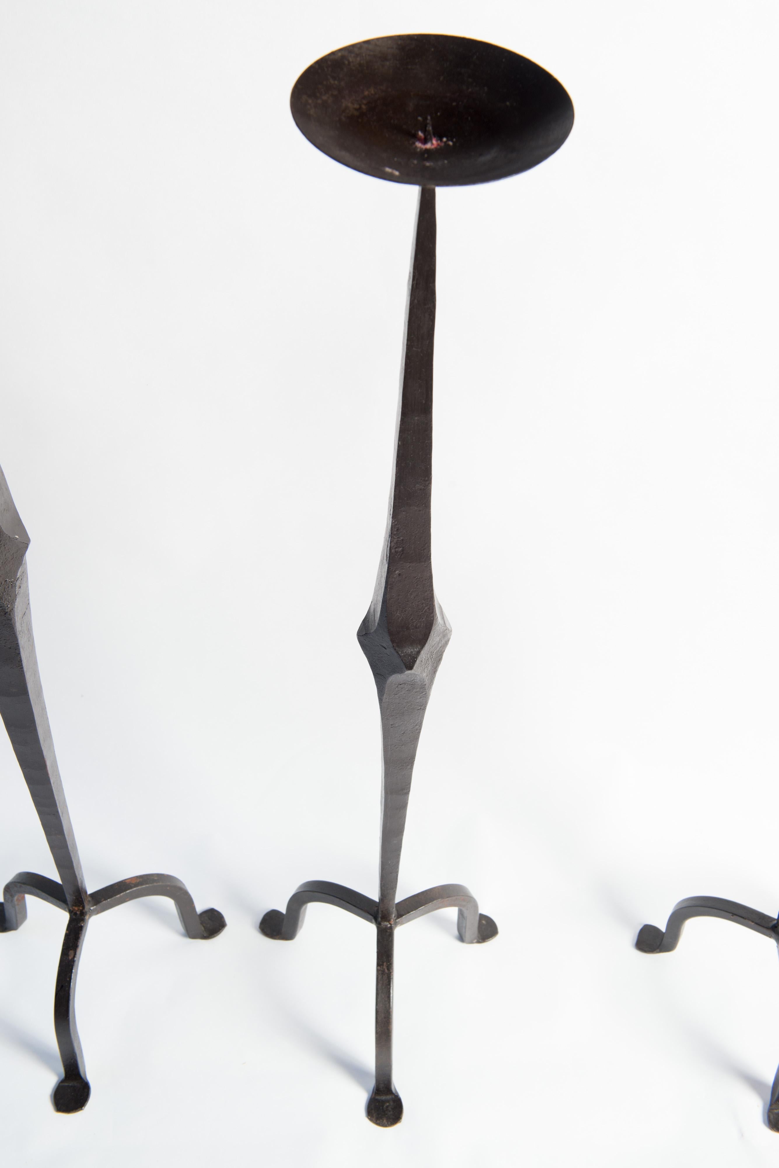 Set of 3 Wrought Iron Candle Sticks, 1960s 3