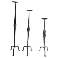Set of 3 Wrought Iron Candle Sticks, 1960s