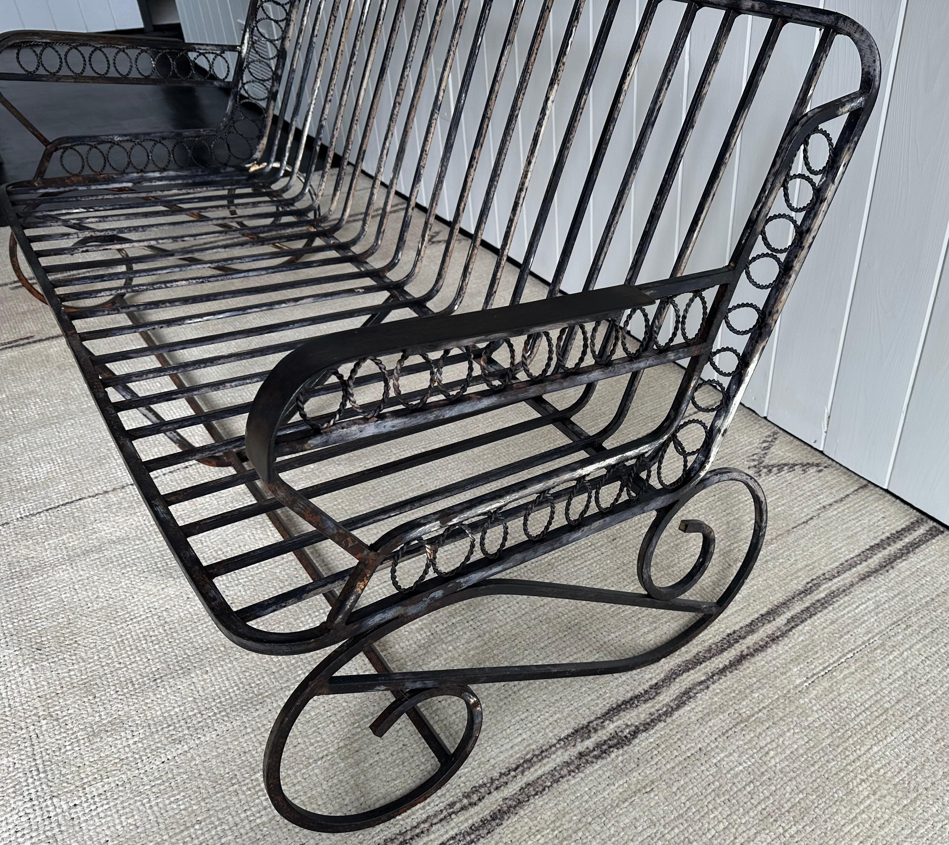 Set of 3 Wrought Iron Deco Style Sofa & Chairs Garden Furniture Set For Sale 7