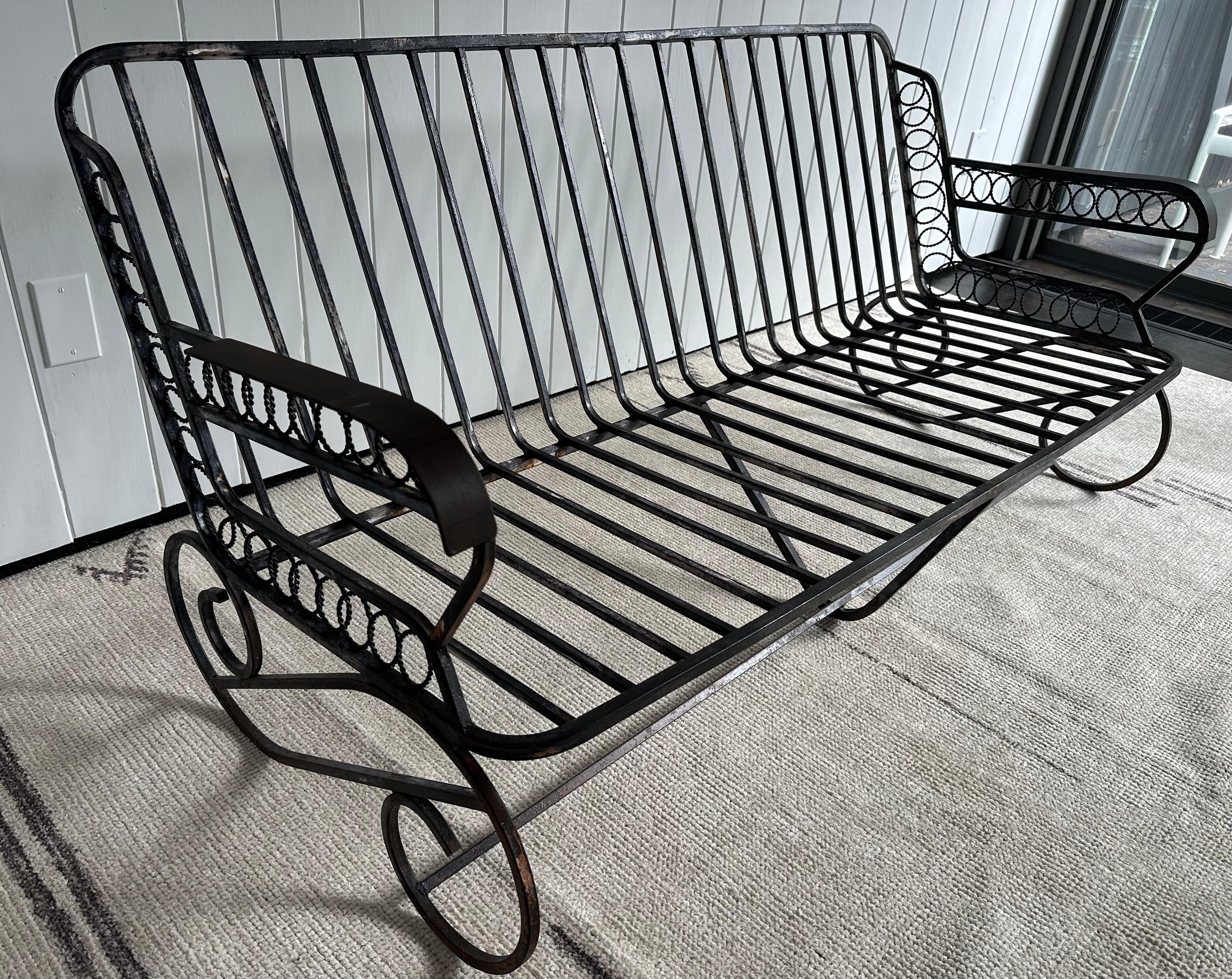 Set of 3 Wrought Iron Deco Style Sofa & Chairs Garden Furniture Set For Sale 8