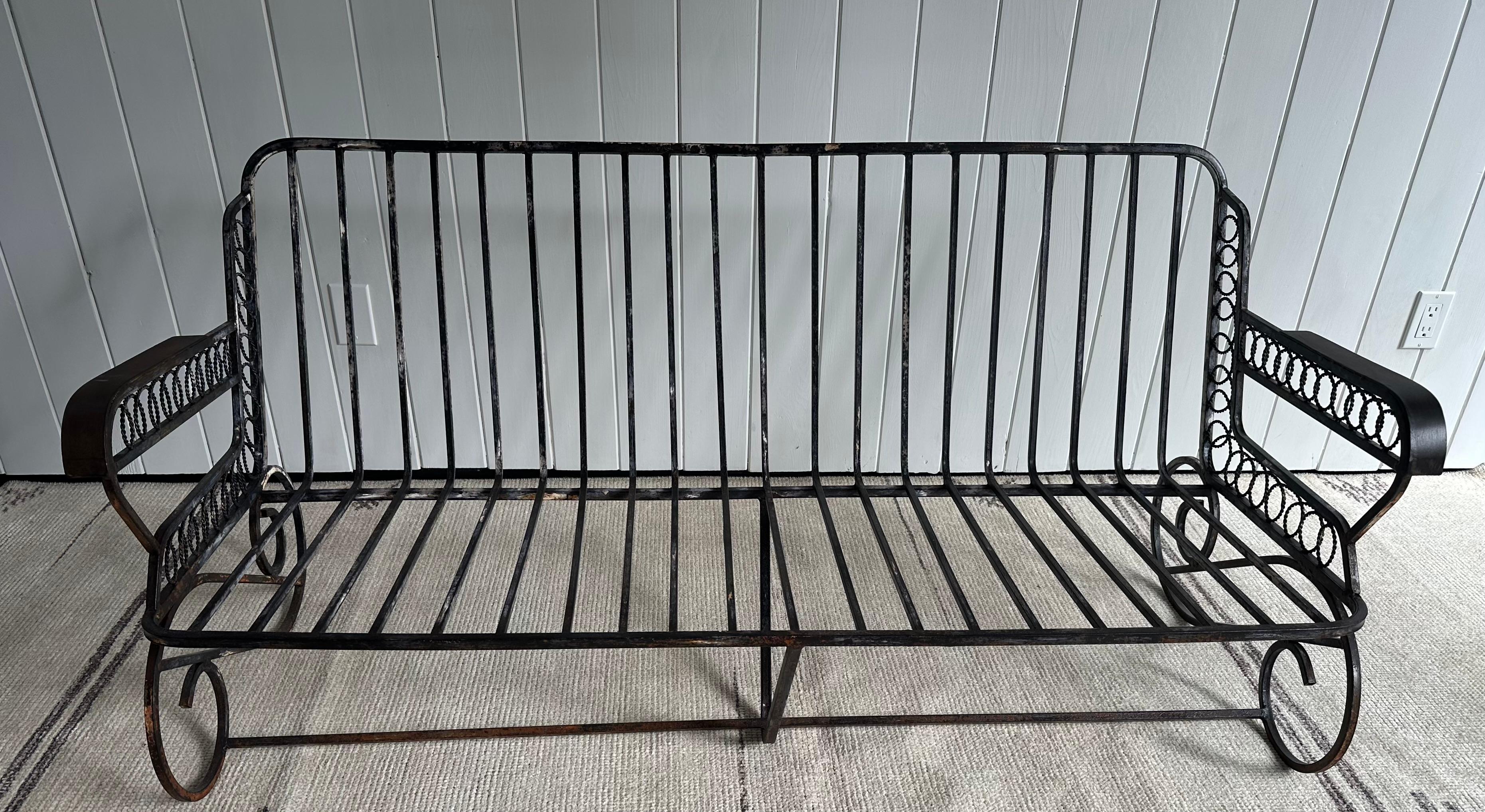 Set of 3 Wrought Iron Deco Style Sofa & Chairs Garden Furniture Set For Sale 9