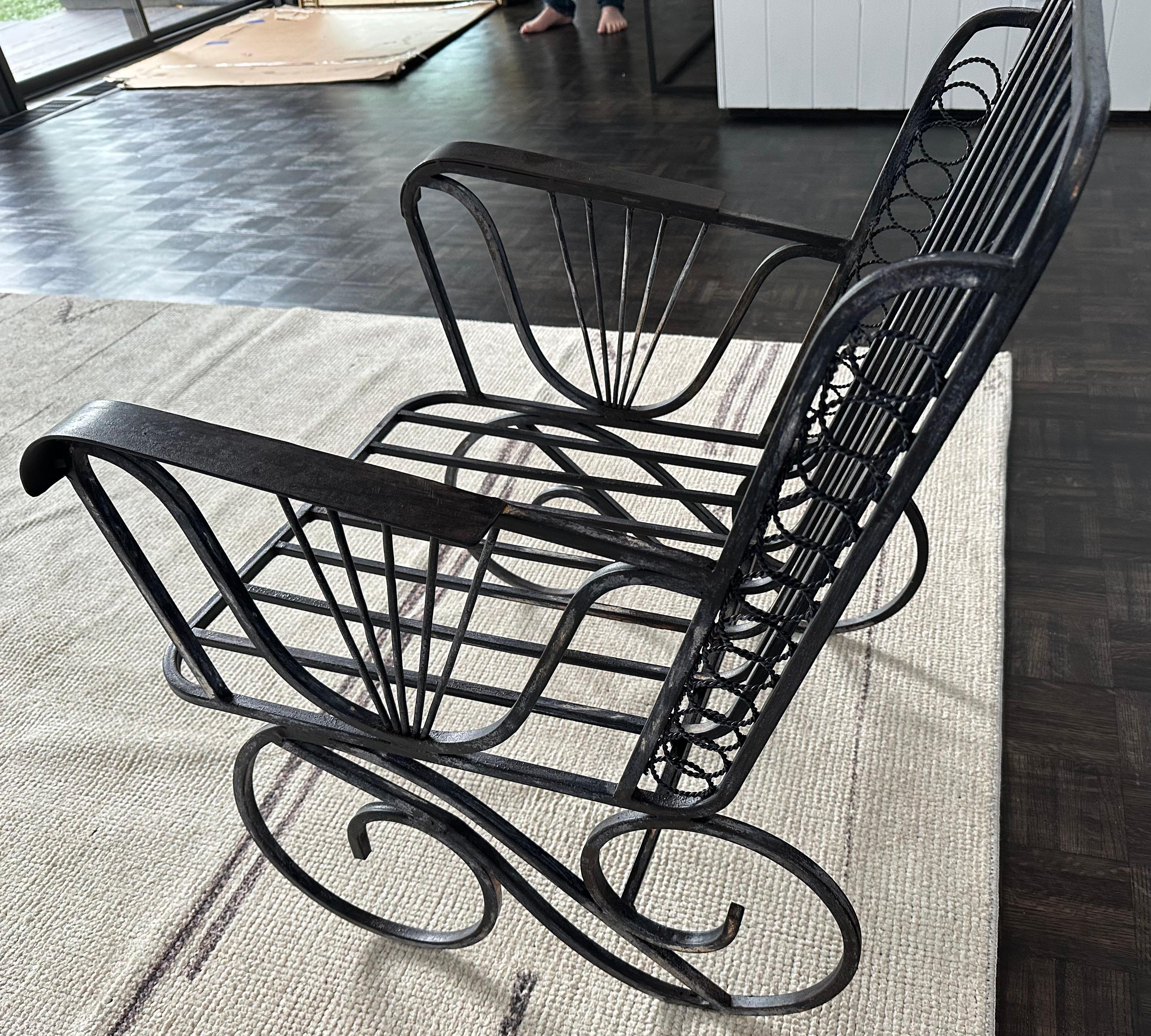 Set of 3 Wrought Iron Deco Style Sofa & Chairs Garden Furniture Set For Sale 11