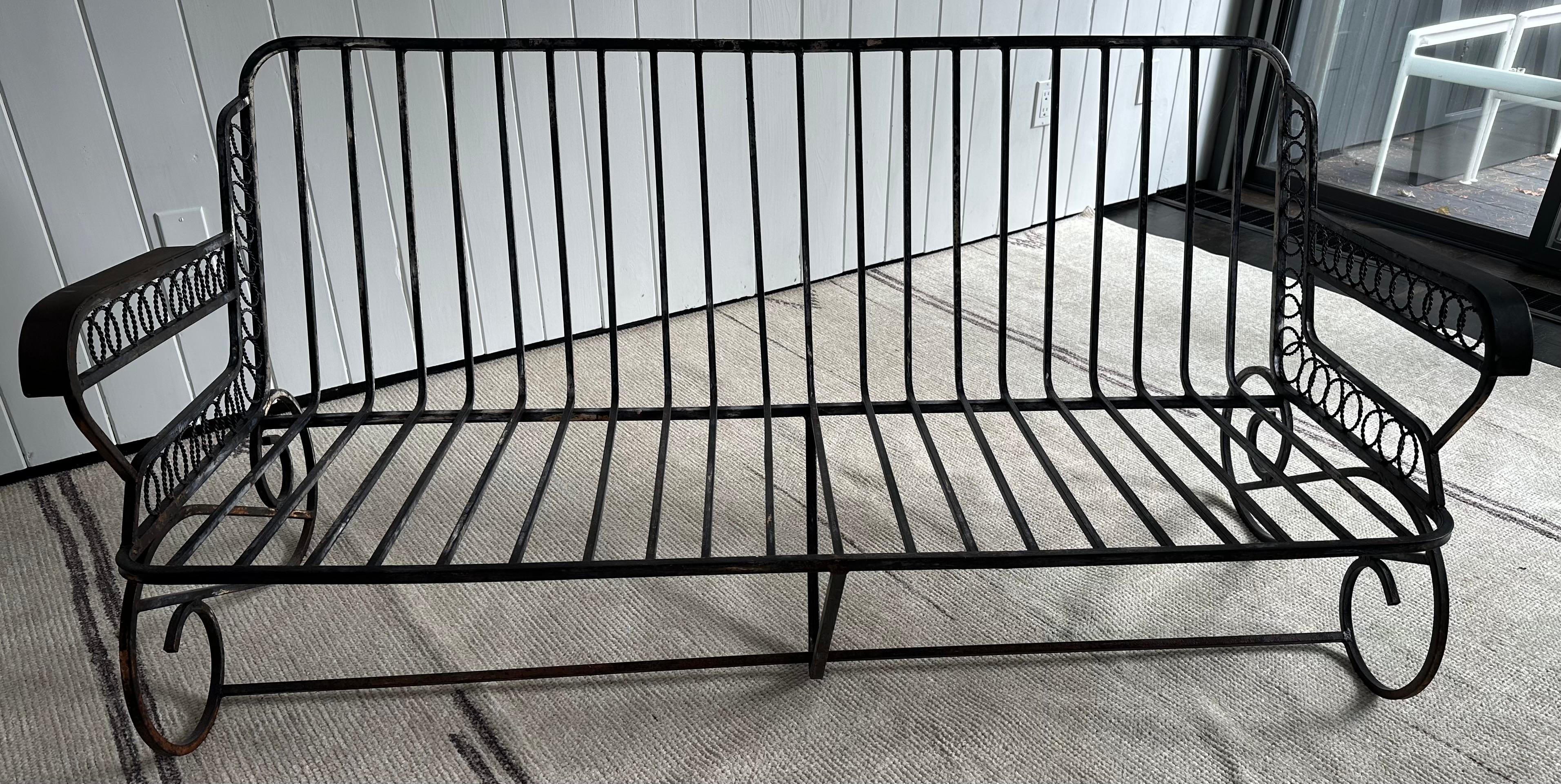 Set of 3 Wrought Iron Deco Style Sofa & Chairs Garden Furniture Set For Sale 1