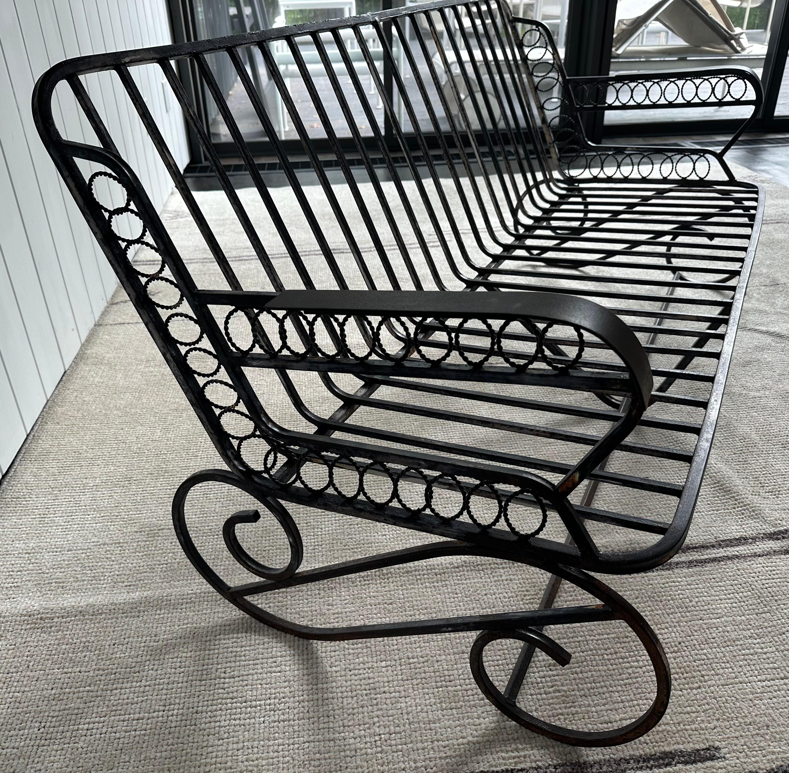 Set of 3 Wrought Iron Deco Style Sofa & Chairs Garden Furniture Set For Sale 3