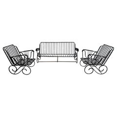 Set of 3 Wrought Iron Deco Style Sofa & Chairs Garden Furniture Set