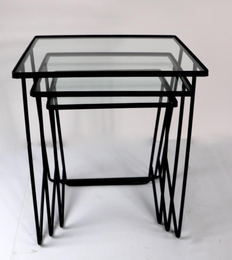 Set of 3 Wrought Iron  Mid Century Nesting Tables after McCobb 3