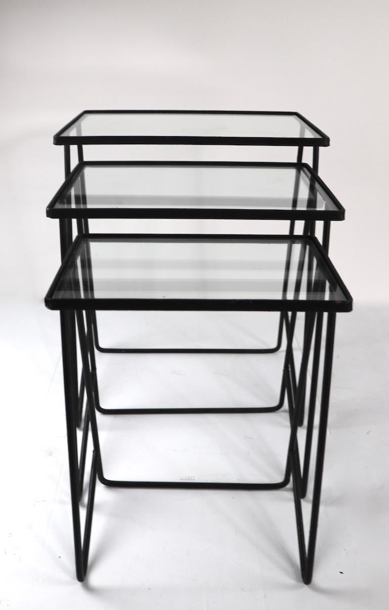 Set of 3 Wrought Iron  Mid Century Nesting Tables after McCobb 4