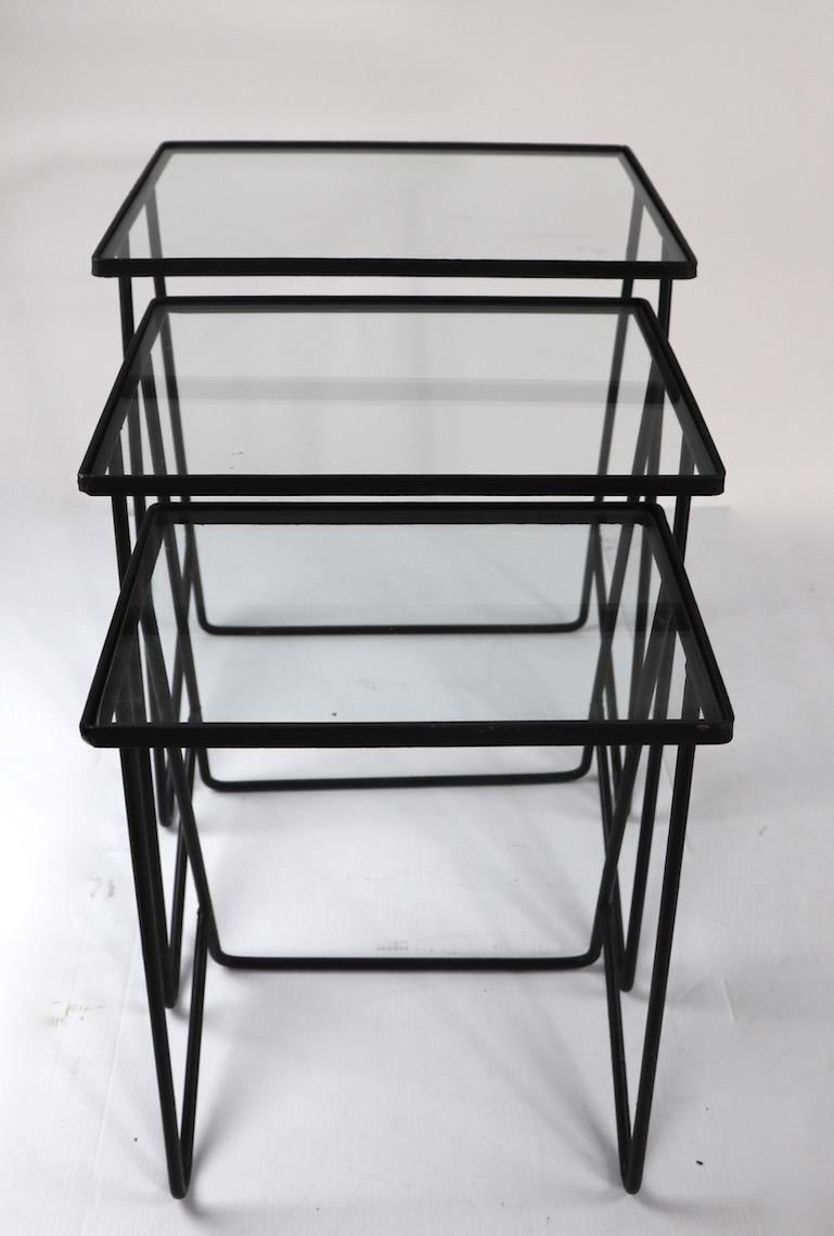 Set of 3 Wrought Iron  Mid Century Nesting Tables after McCobb 5