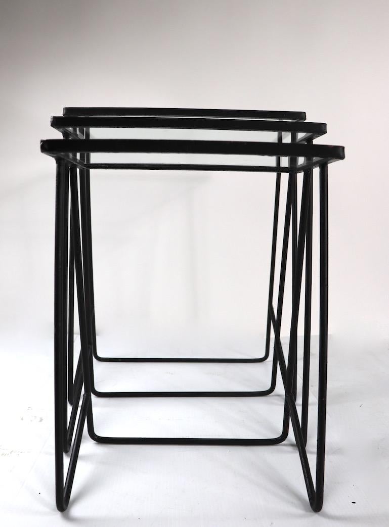 Set of 3 Wrought Iron  Mid Century Nesting Tables after McCobb 6