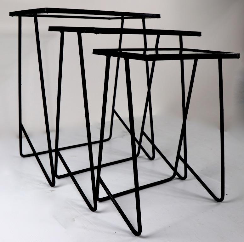 Set of 3 Wrought Iron  Mid Century Nesting Tables after McCobb 7