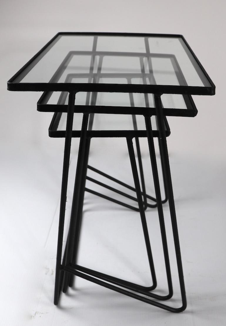 Set of 3 Wrought Iron  Mid Century Nesting Tables after McCobb In Good Condition In New York, NY