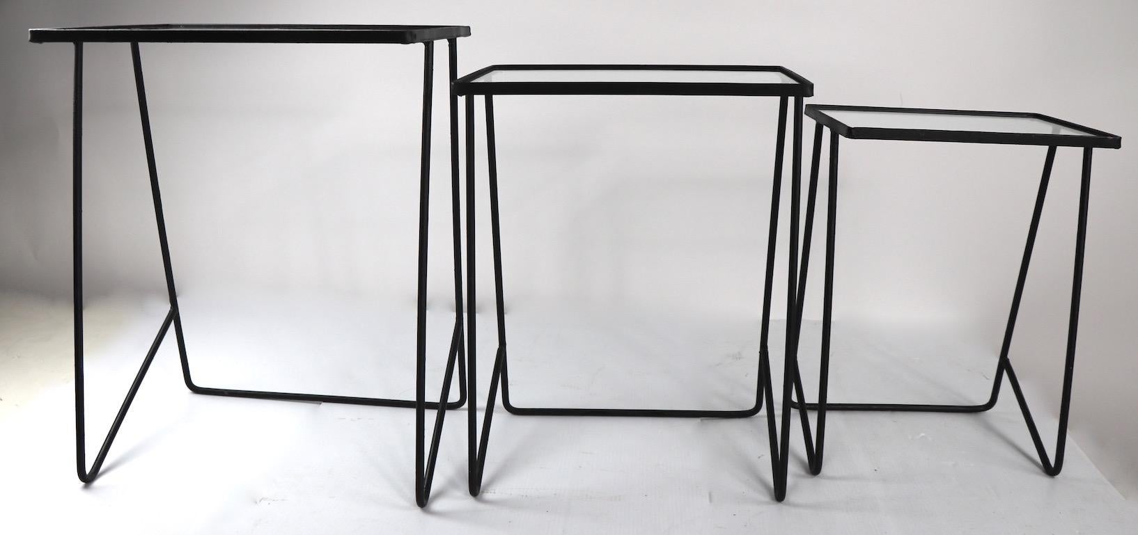 Set of 3 Wrought Iron  Mid Century Nesting Tables after McCobb 2