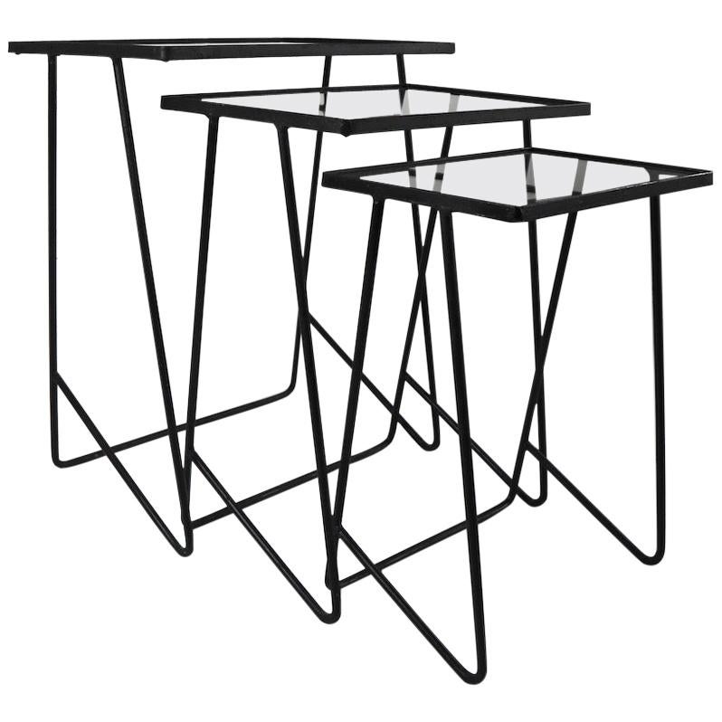 Set of 3 Wrought Iron  Mid Century Nesting Tables after McCobb
