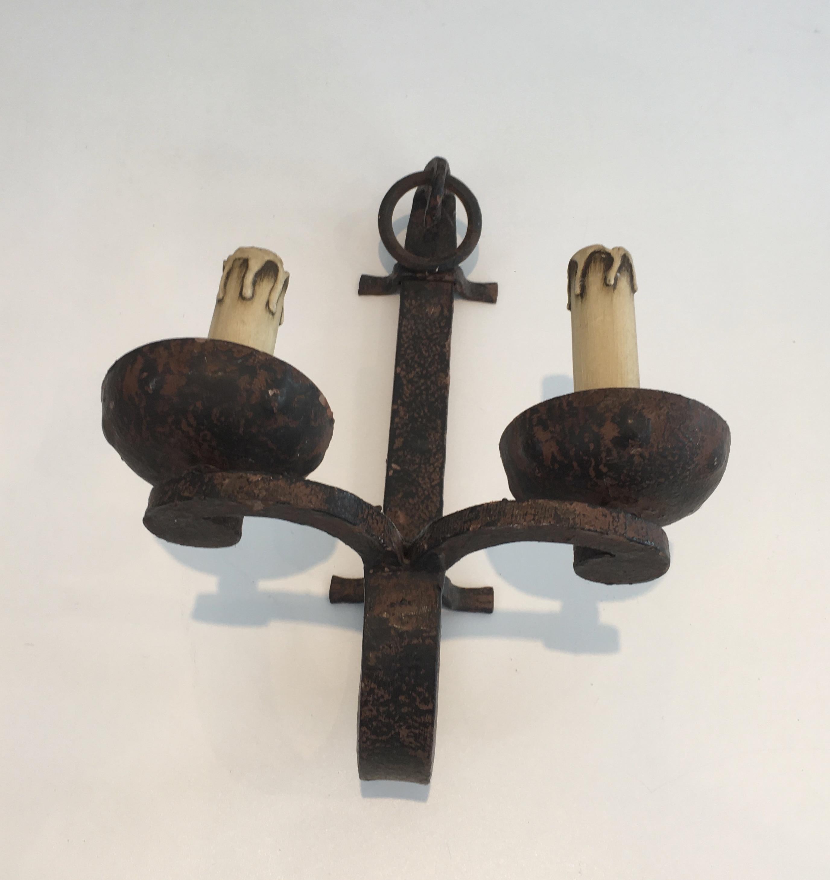 Set of 3 Wrought Iron Sconces, French, circa 1950, Can Also Be Sold Per Unit For Sale 5