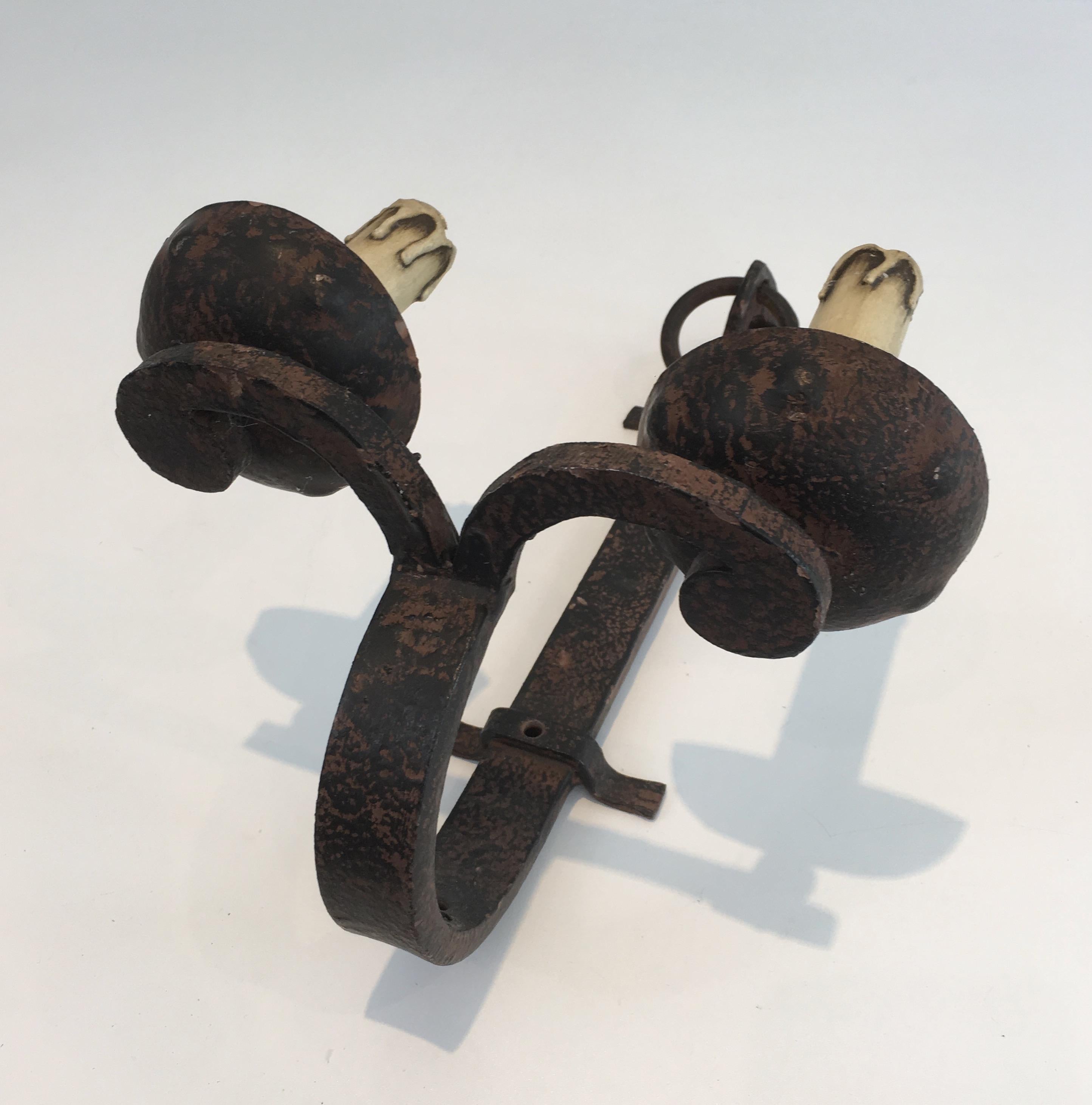 Set of 3 Wrought Iron Sconces, French, circa 1950, Can Also Be Sold Per Unit For Sale 6