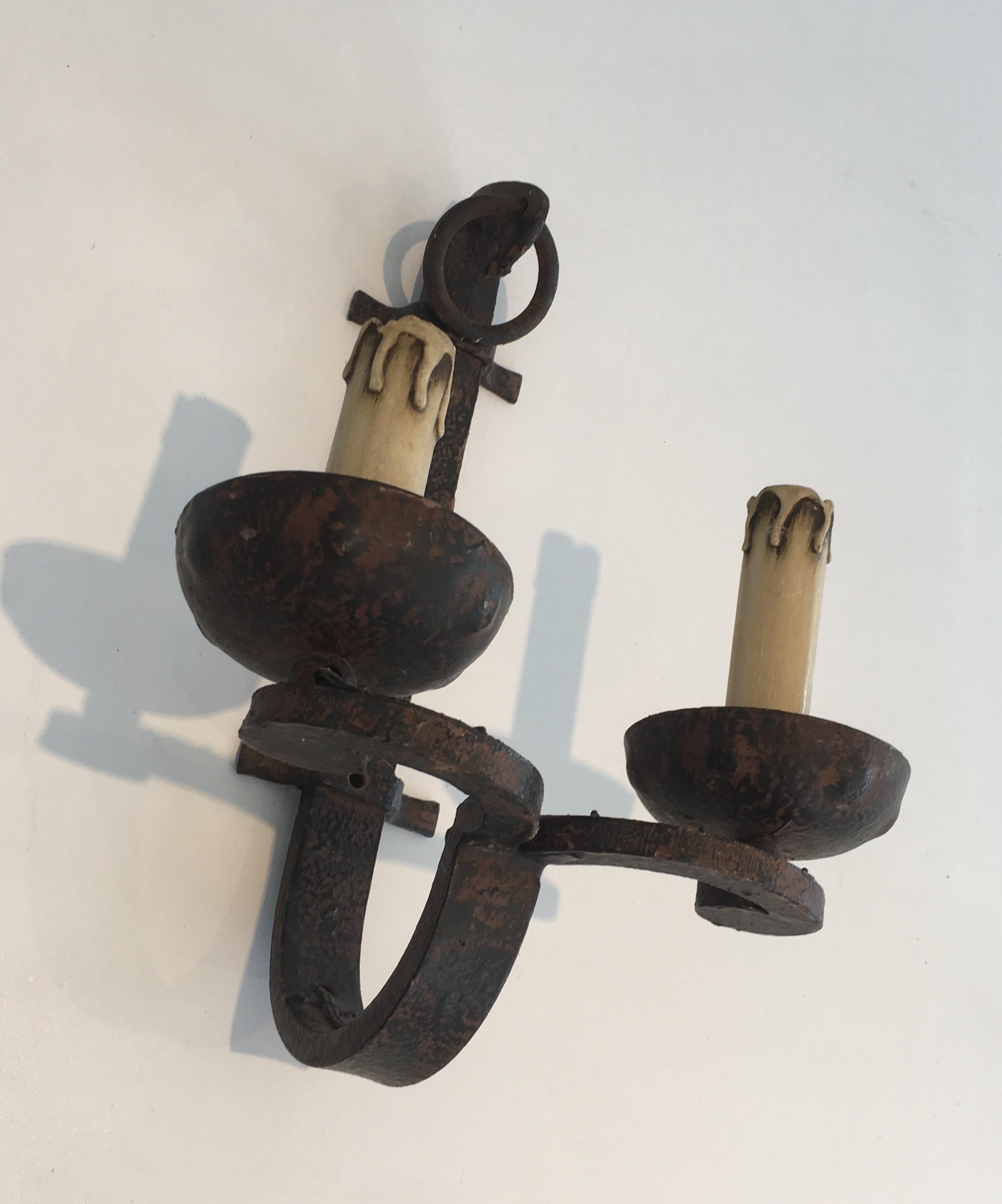 Set of 3 Wrought Iron Sconces, French, circa 1950, Can Also Be Sold Per Unit For Sale 7