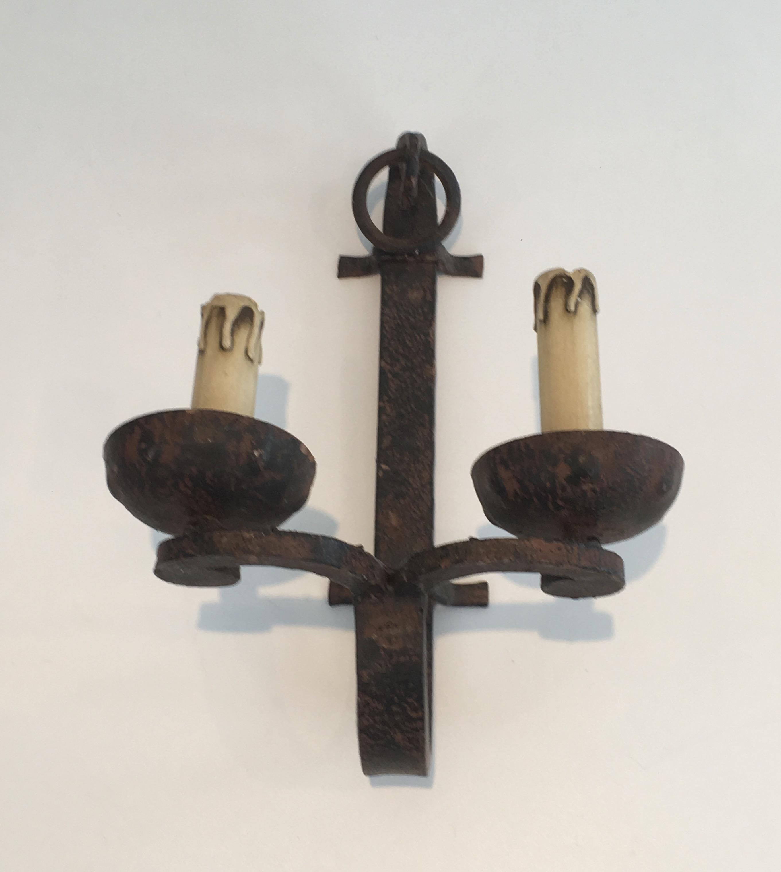 Set of 3 Wrought Iron Sconces, French, circa 1950, Can Also Be Sold Per Unit For Sale 8