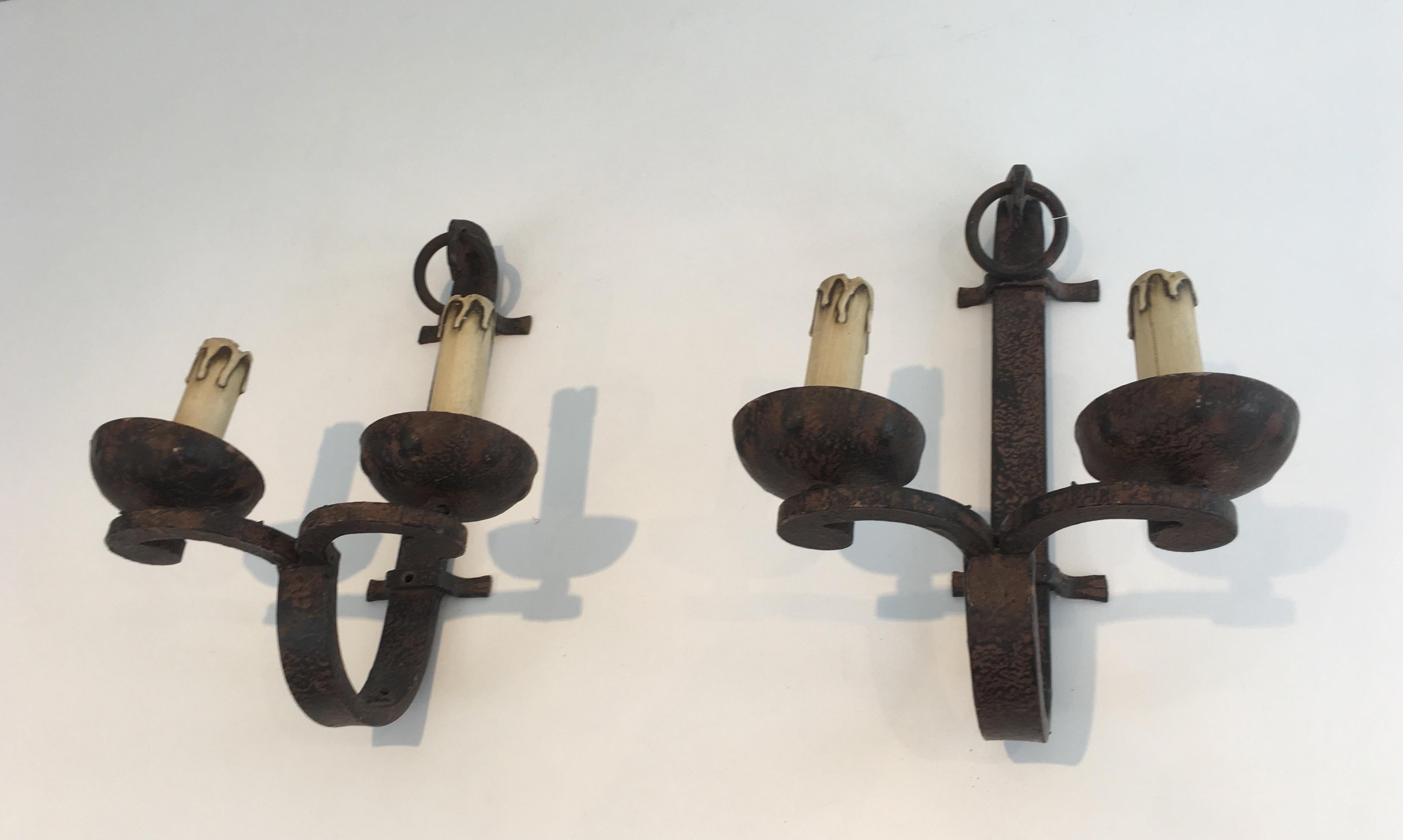 Set of 3 Wrought Iron Sconces, French, circa 1950, Can Also Be Sold Per Unit For Sale 11
