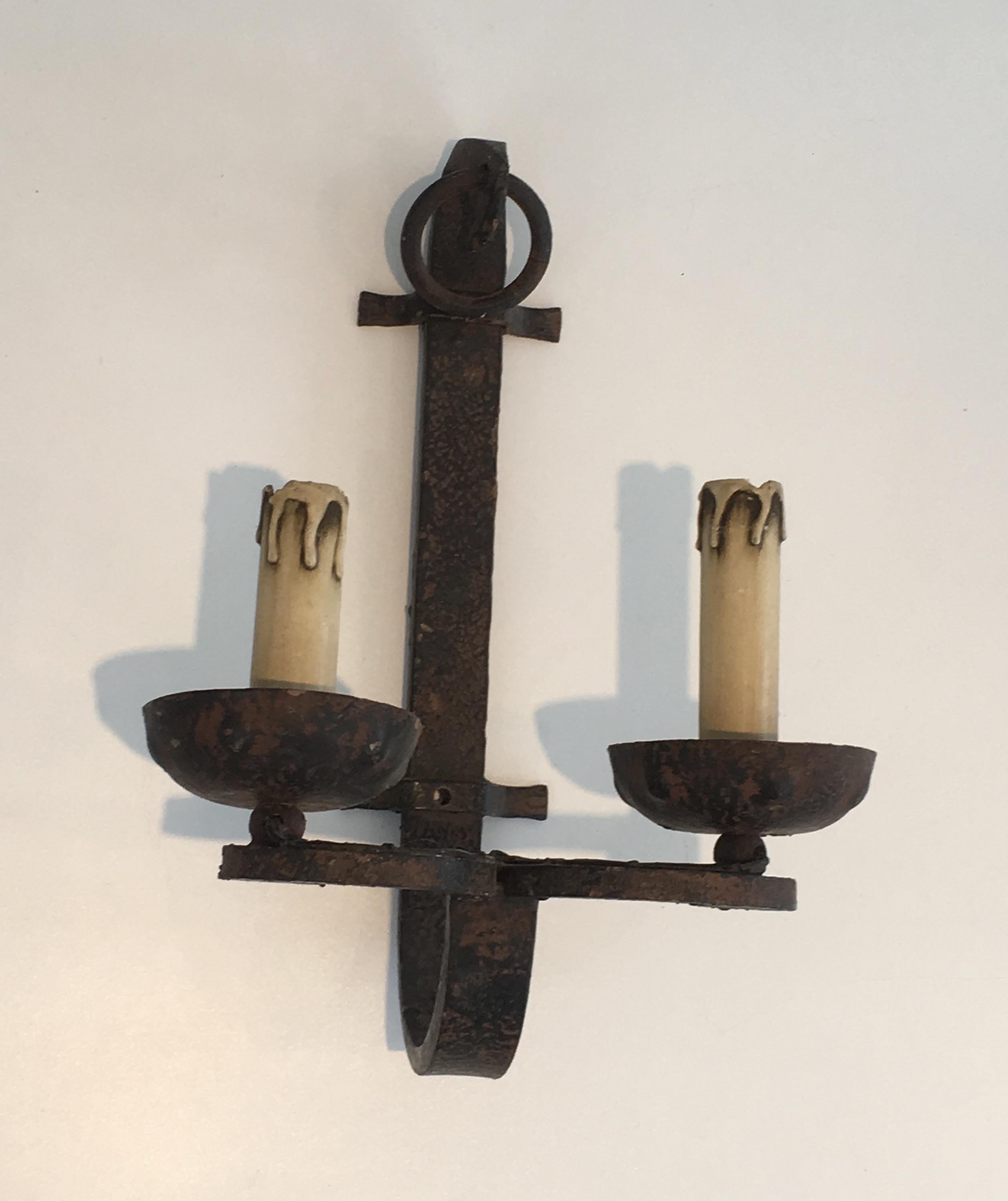 Set of 3 Wrought Iron Sconces, French, circa 1950, Can Also Be Sold Per Unit For Sale 1