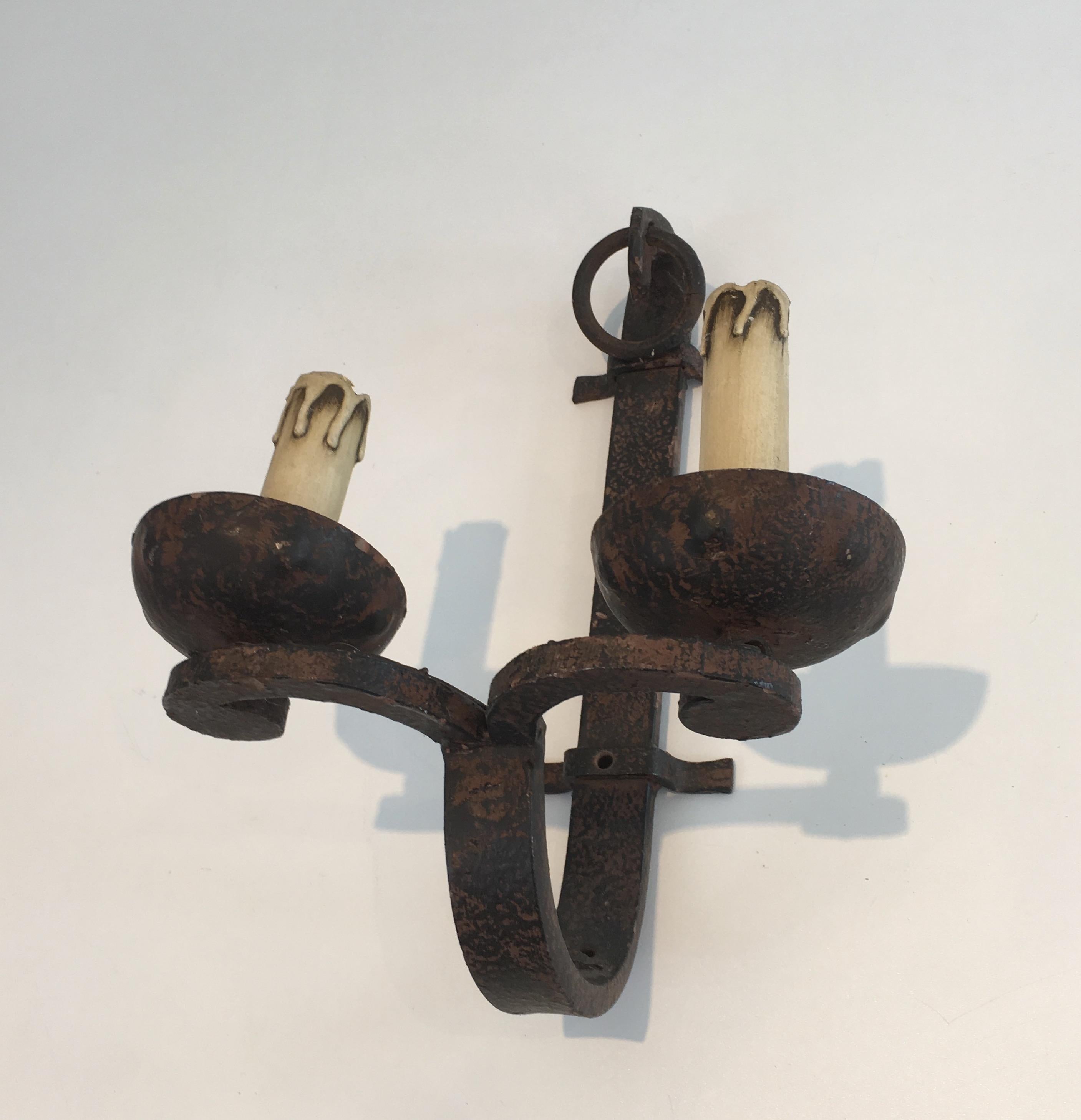 Set of 3 Wrought Iron Sconces, French, circa 1950, Can Also Be Sold Per Unit For Sale 2
