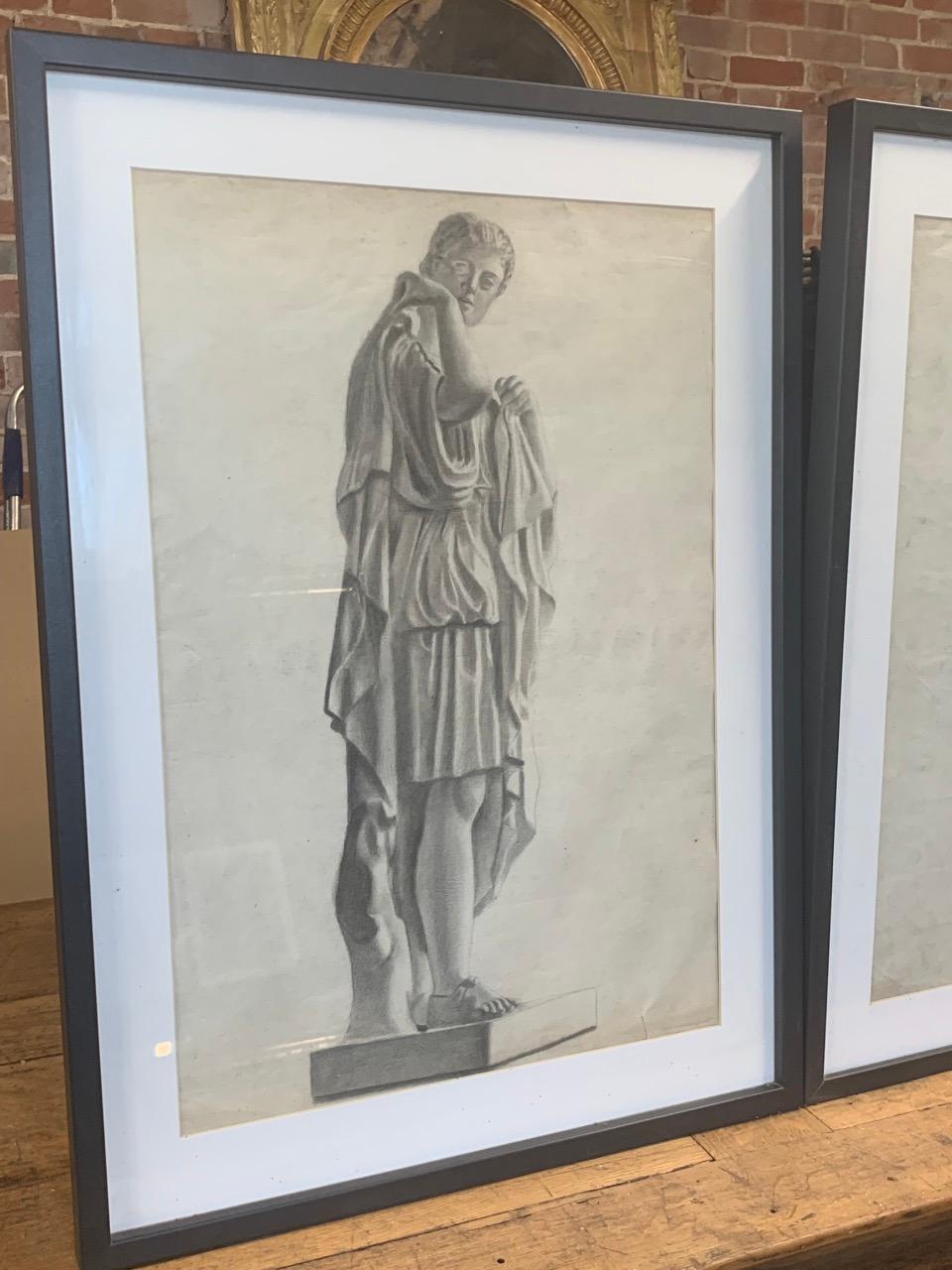 European Set of 3 x 19th Century Charcoal Drawings For Sale