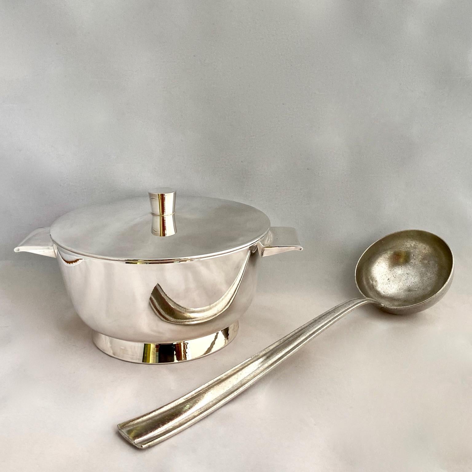 a Set of 3 Gio Ponti Silvered Alpaca Deep Serving Tureens and 1  Ladle for Krupp 3