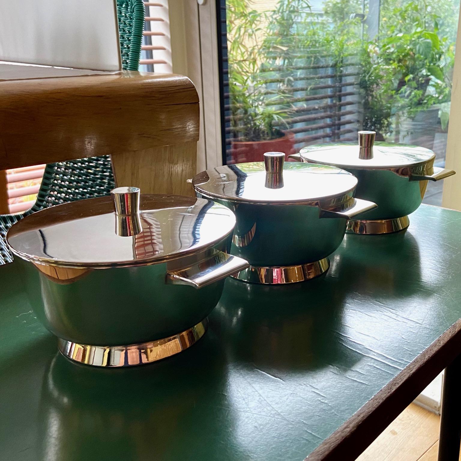 a Set of 3 Gio Ponti Silvered Alpaca Deep Serving Tureens and 1  Ladle for Krupp In Good Condition In London, GB