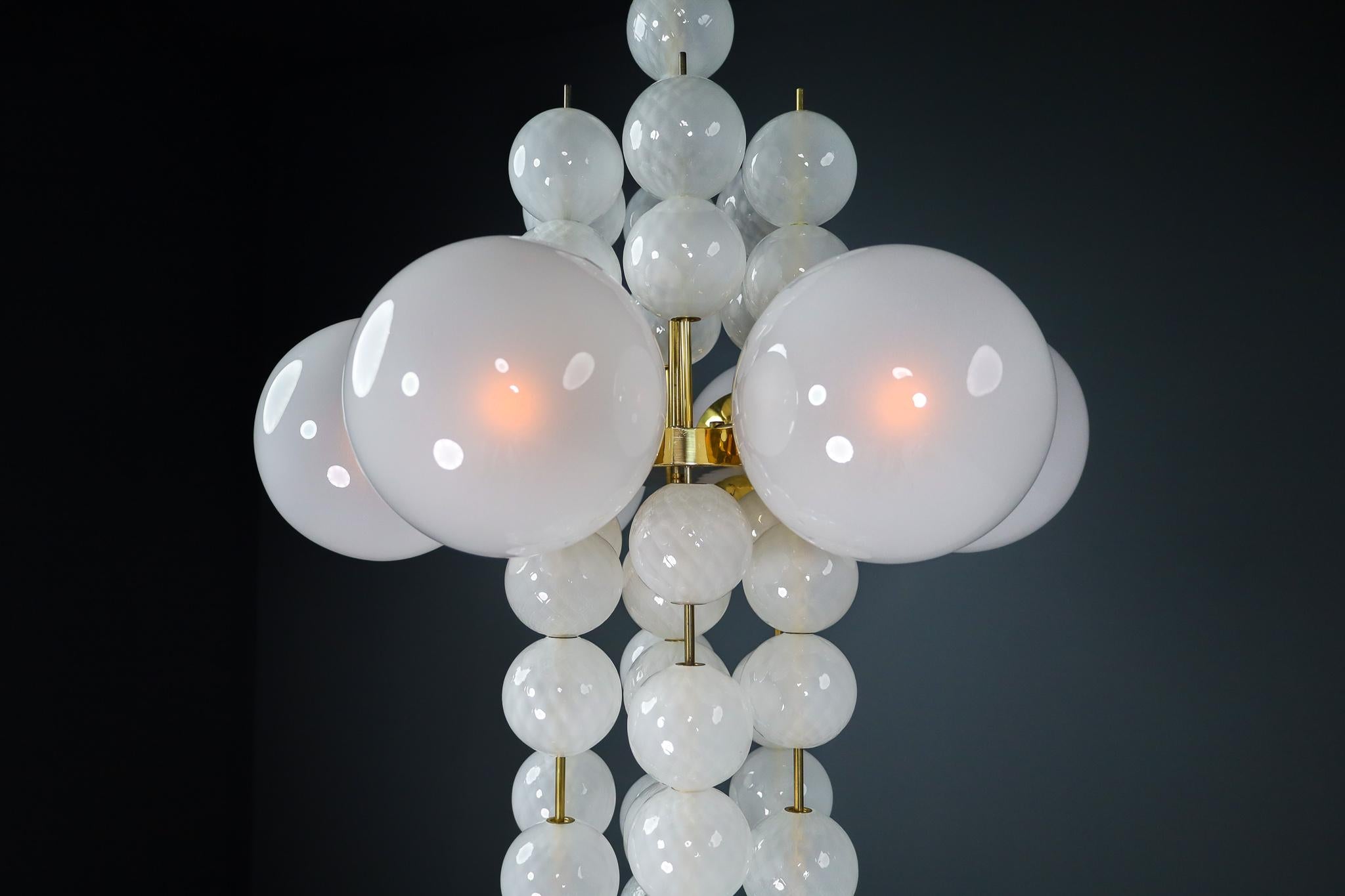 Set of 3 XL Hotel Chandeliers with Brass Fixture and Hand-Blowed Glass Globes 4