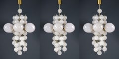 Set of 3 XL Hotel Chandeliers with Brass Fixture and Hand-Blowed Glass Globes