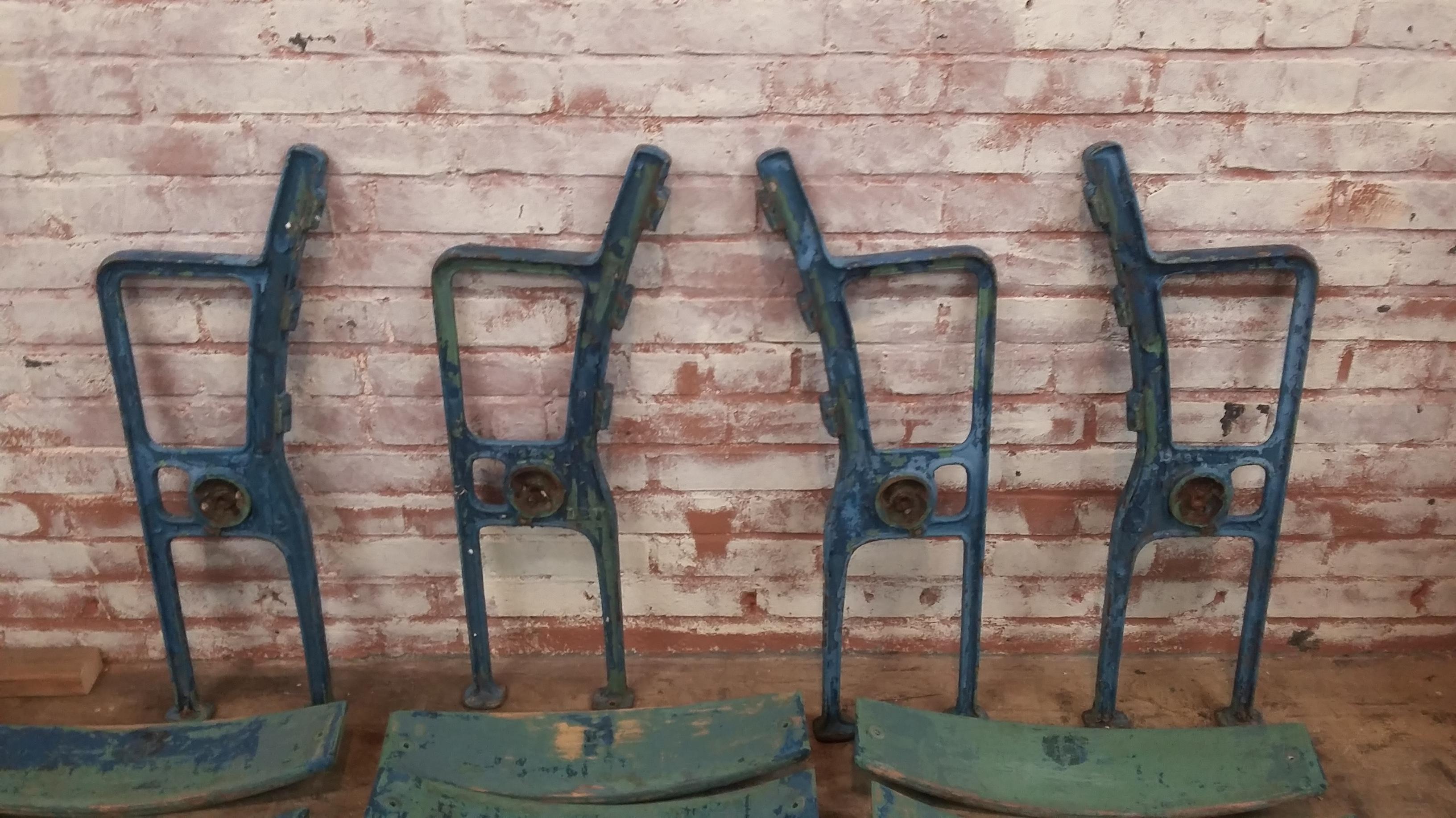 Authentic set of 3 Yankee Stadium seats. All complete. All wood seats and backs are in very good condition (no rot). All four cast iron supports original also and in great condition. The seats were originally listed as 