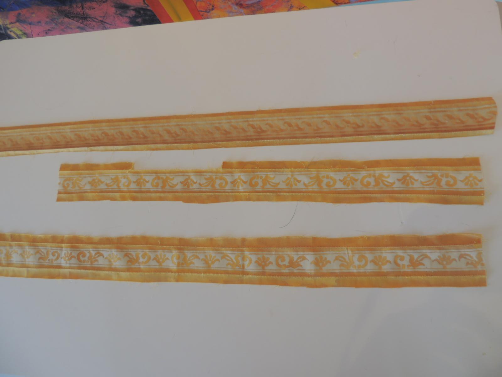 Set of '3' Yellow and White Fortuny Fabric Trims In Fair Condition In Oakland Park, FL