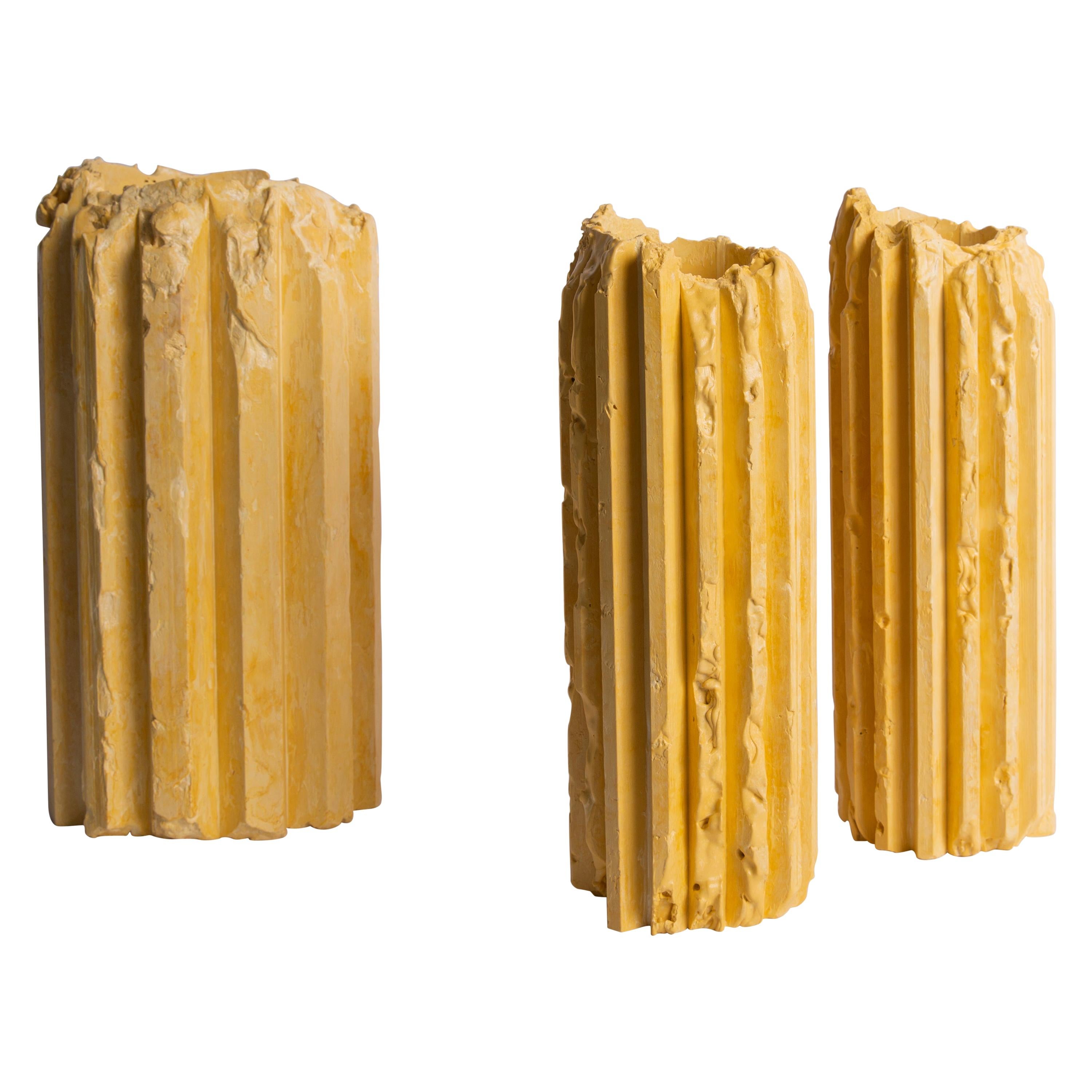 Set of 3 Yellow Cornice Vessel by Lenny Stöpp For Sale