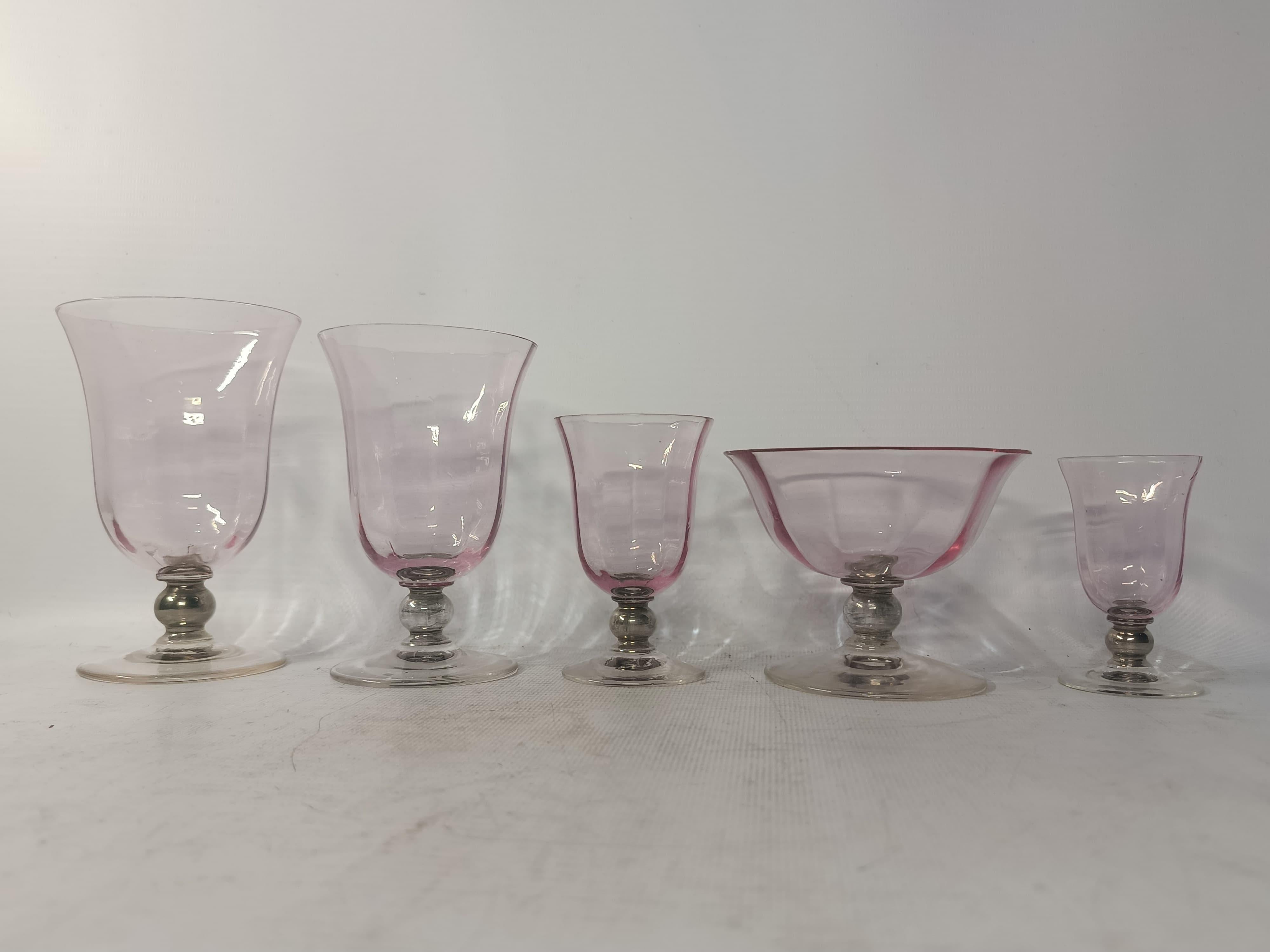 Mid-20th Century Set of 30 Austrian Style Mid Century Violet Glasses in the Manner of Moser For Sale