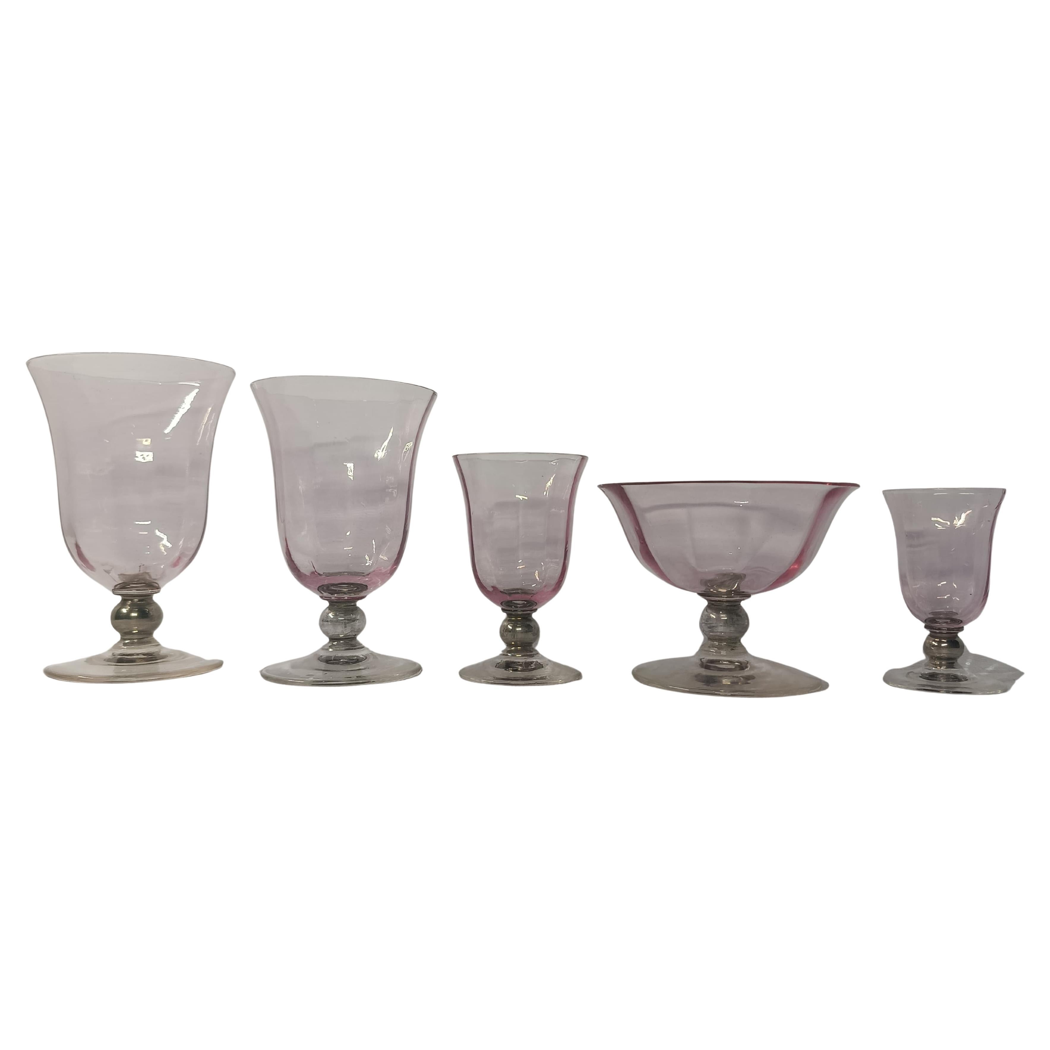 Set of 30 Austrian Style Mid Century Violet Glasses in the Manner of Moser