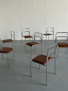 Set of 30 Bauhaus Design Chrome Tubular Steel and Brown Faux Leather Chairs