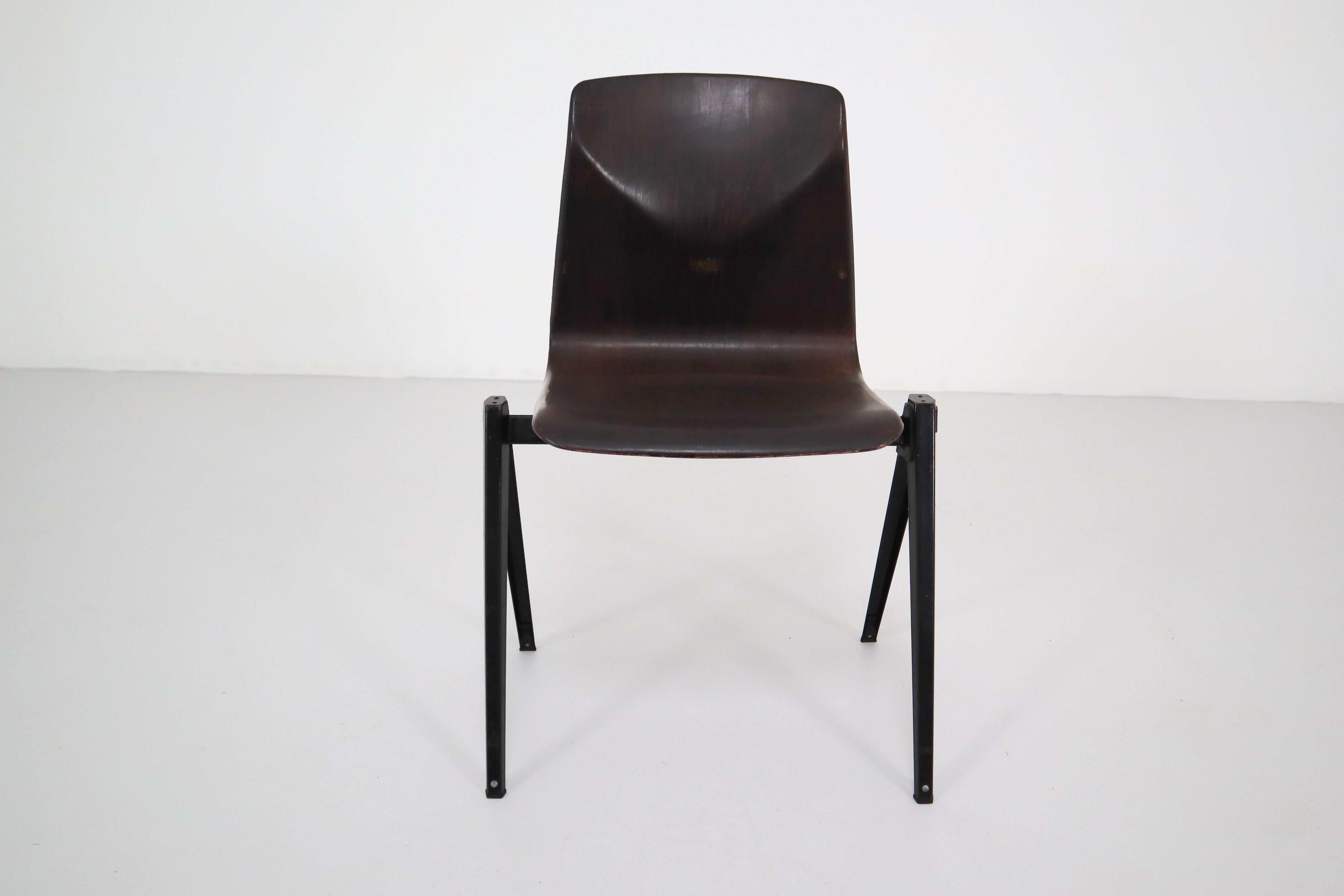 Set of 30 Vintage industrial Galvanitas S22 plywood chairs , Dutch Design 1960s 1