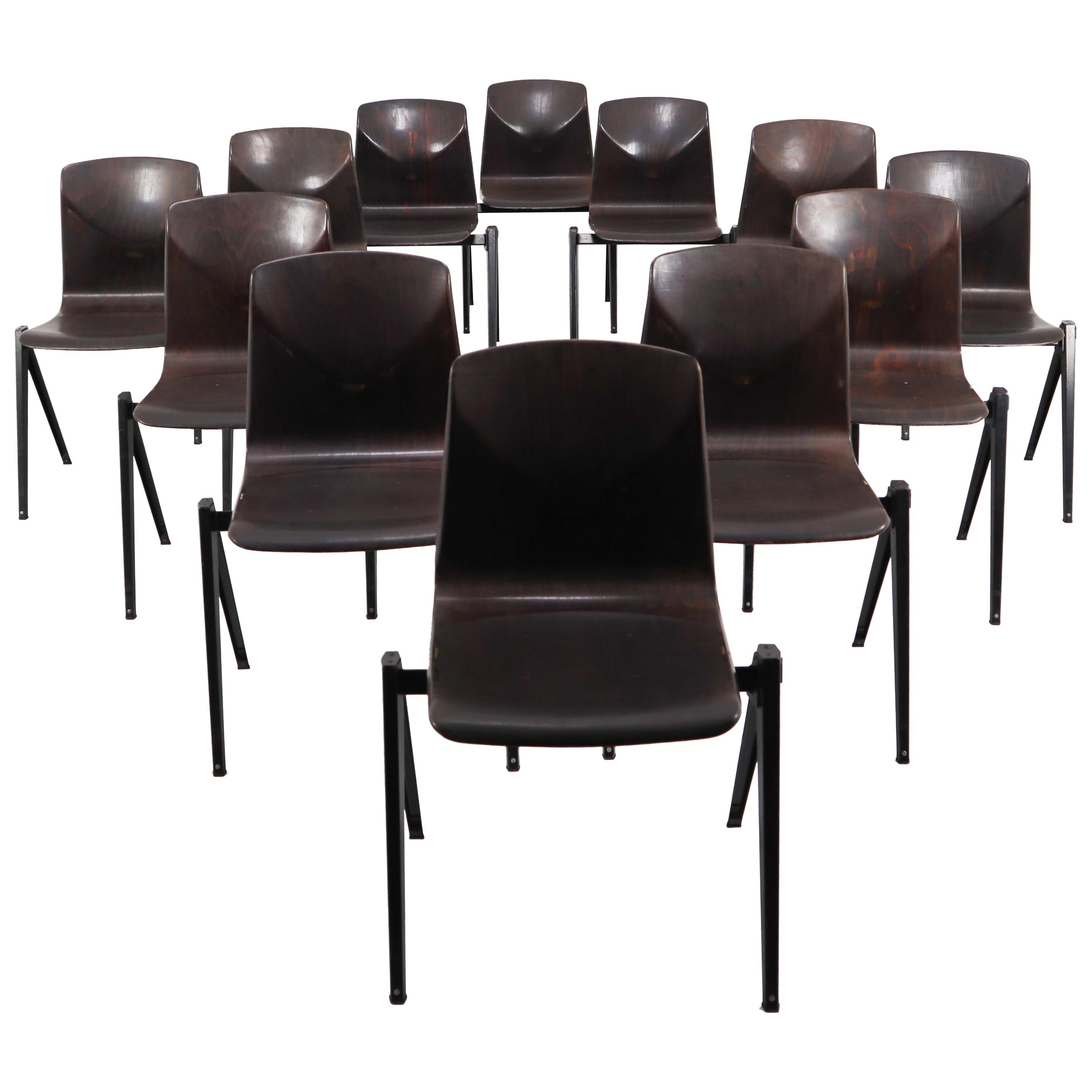 Set of 30 Vintage industrial Galvanitas S22 plywood chairs , Dutch Design 1960s
