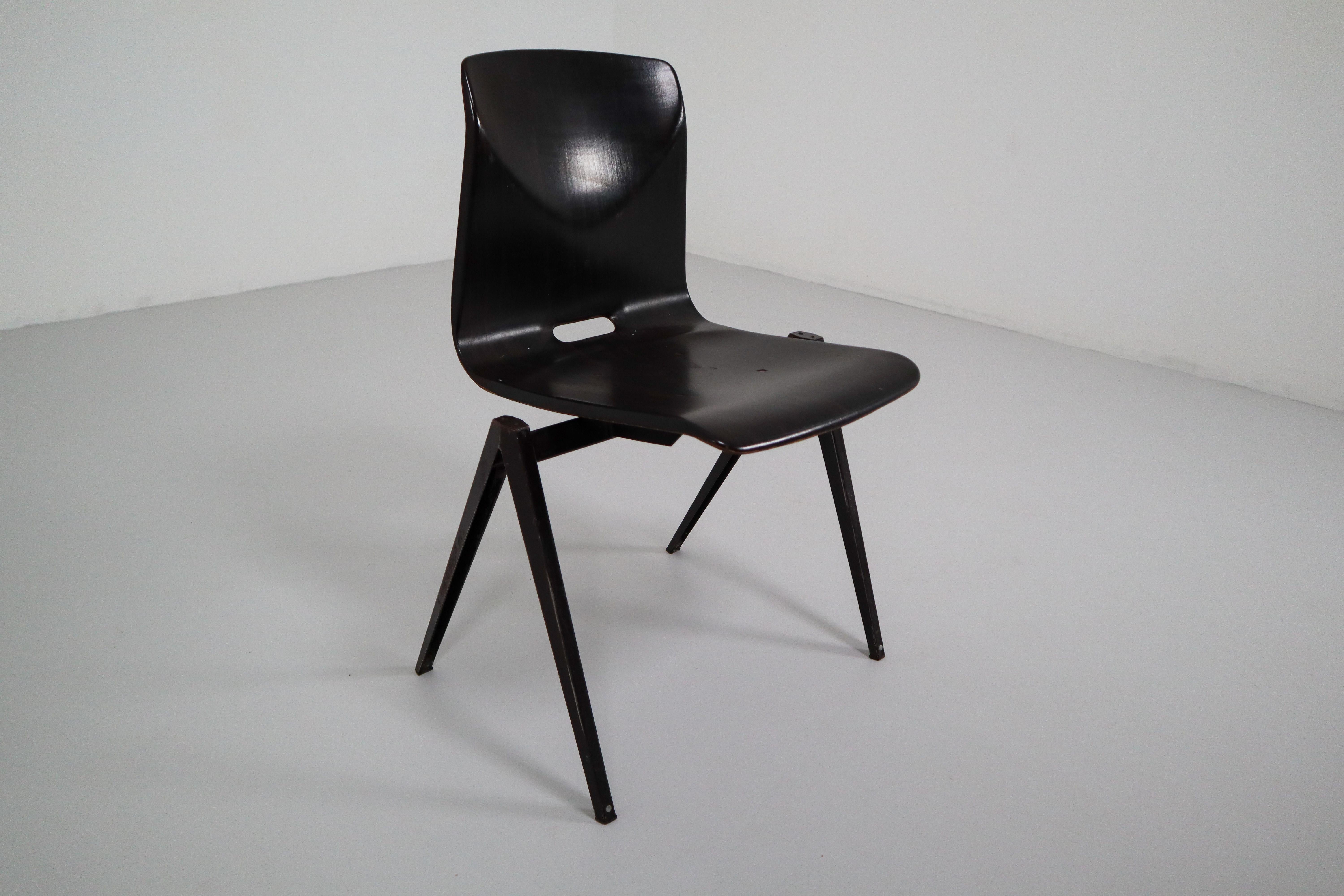 Steel Set of 30 Vintage Industrial S22 Galvanitas Plywood Chairs the Netherlands 1960s