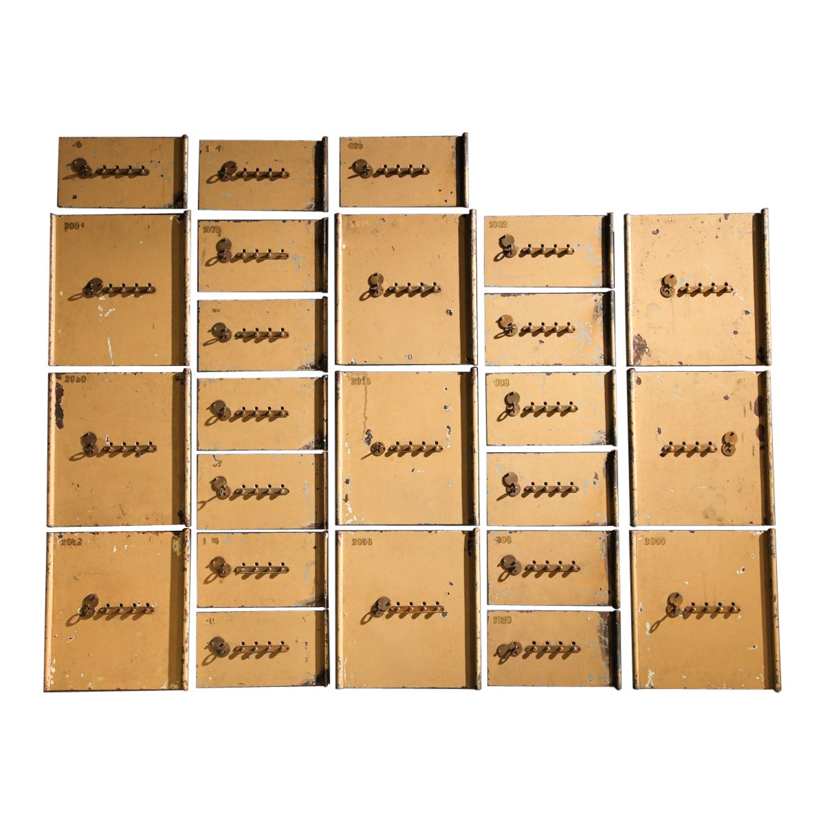 Set of 30s/40s bank safes in steel and brass