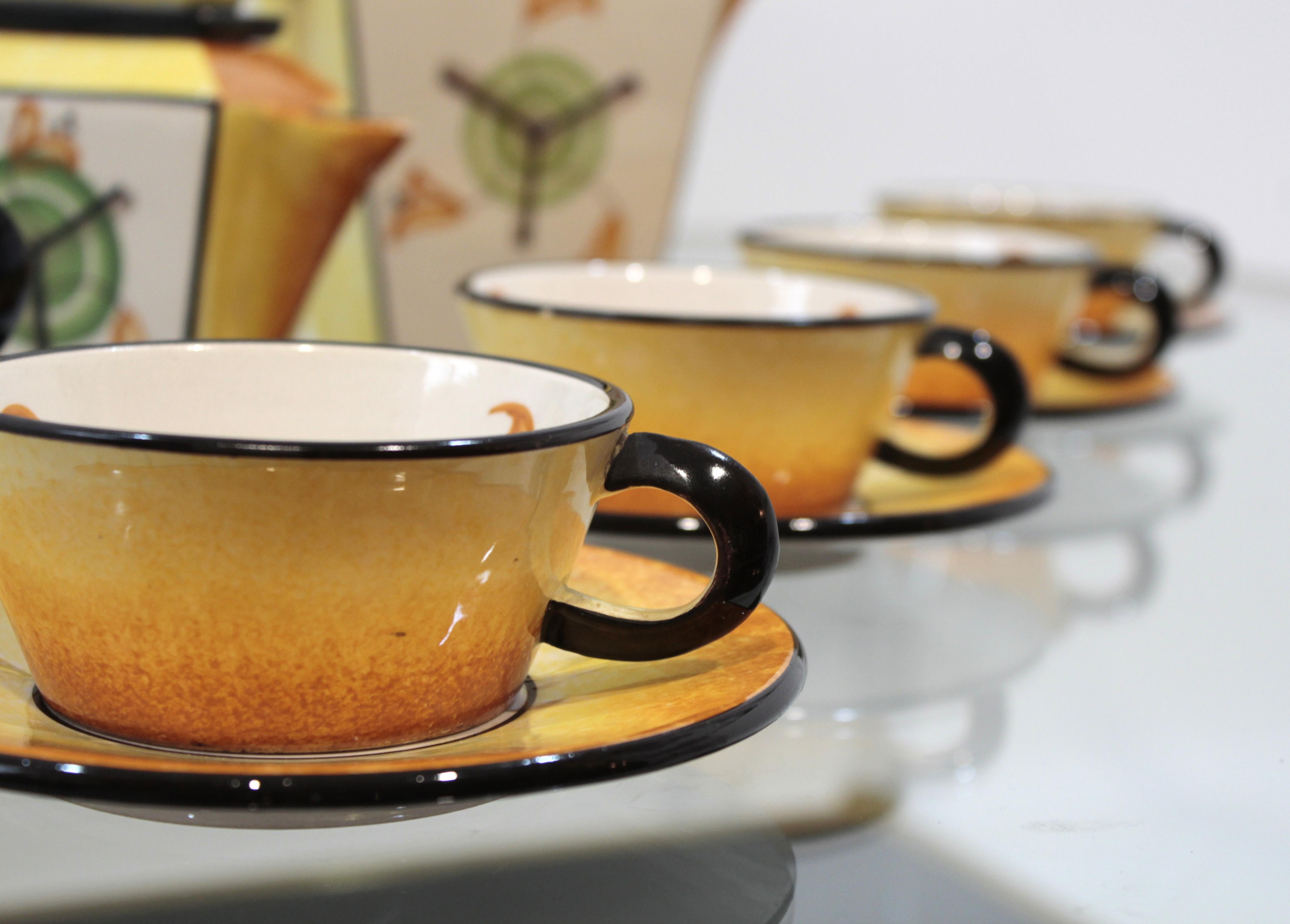 Italian Set of 1930s Futurist Style Hand Painted Ceramic BMC Tea Service