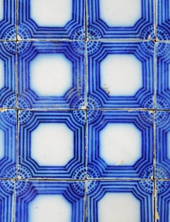 Set of 32 Blue and White French ceramic tiles made in the 1930s