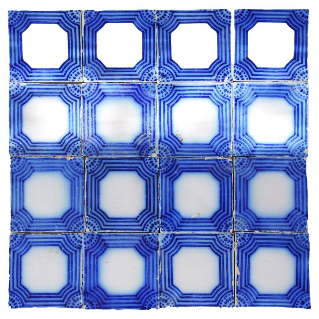 Set of 32 Blue and White French ceramic tiles made in the 1930s For Sale
