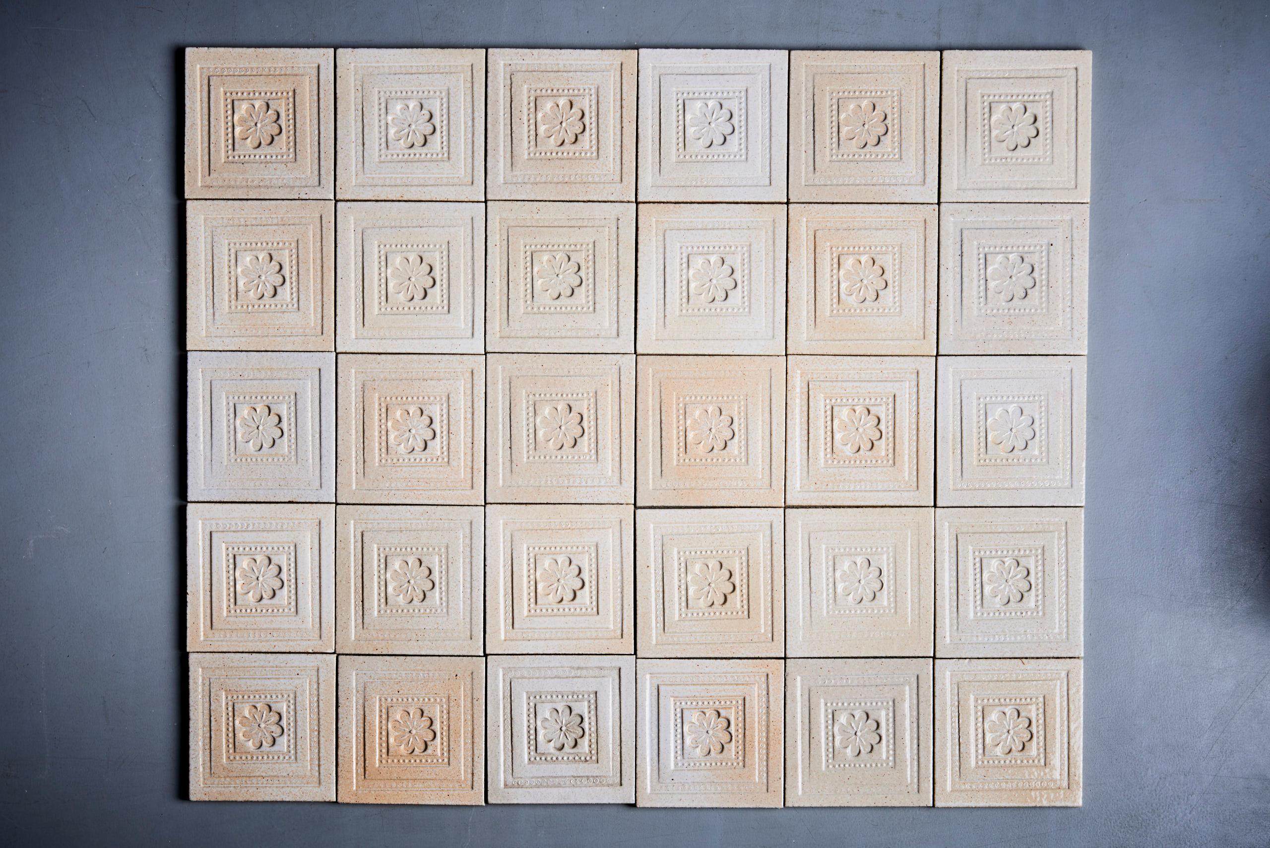 French Set of 32 ceramic tiles by Roger Capron, France - 1970s  For Sale