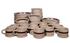 Set of 32 Dansk BLT Sandstone Brown and Off White Ceramic Dishes Circa 1980