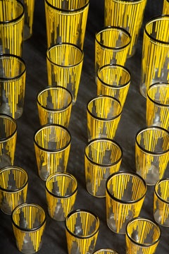 Set of 35 Art Deco Yellow Pinstripe and Black Rimmed Barware