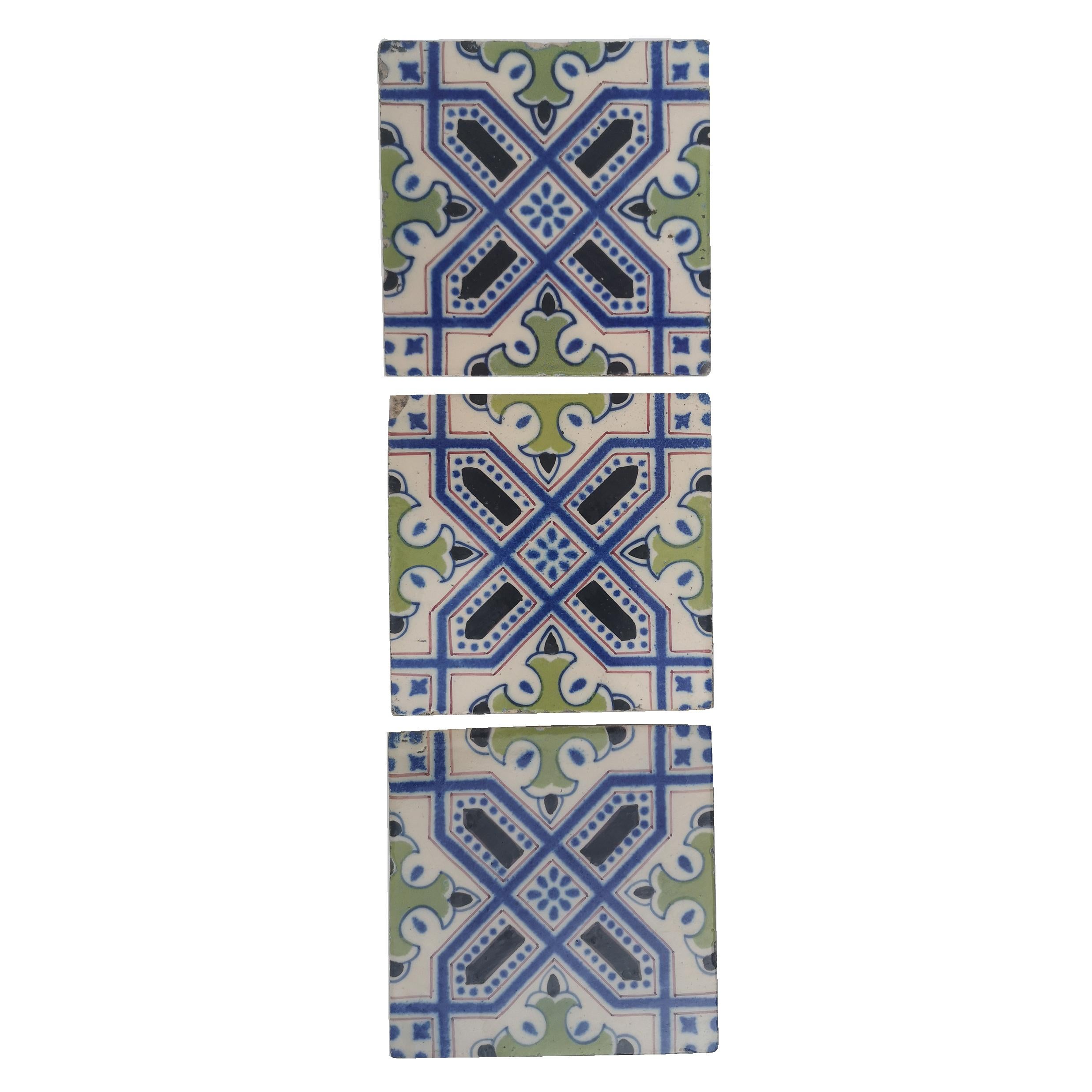 This is a amazing and unique set of 35 antique handmade ceramic tiles. Manufactured in Holland, circa 1920s. Stylized design. These tiles would be charming displayed on easels, framed or incorporated into a custom tile design.

These tiles come