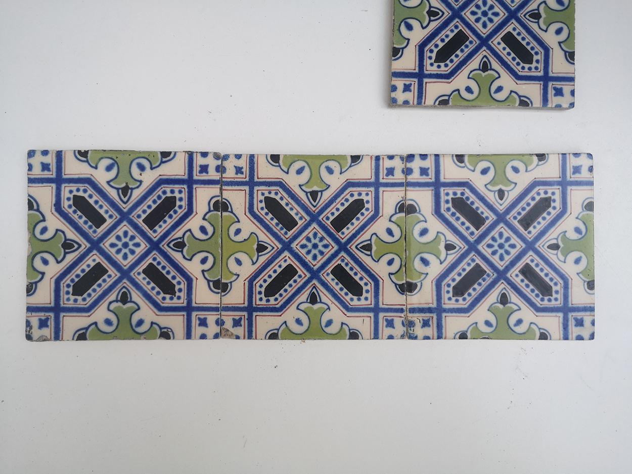 French Set of 35 Handmade Antique Ceramic Tiles, Dutch, 1920s