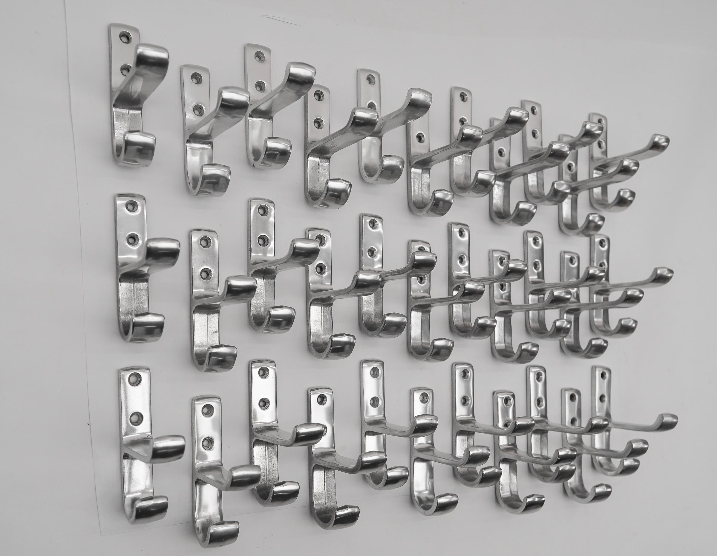 Mid-Century Modern Set of 35 Midcentury Aluminium Wall Hooks, Austria, 1950s For Sale