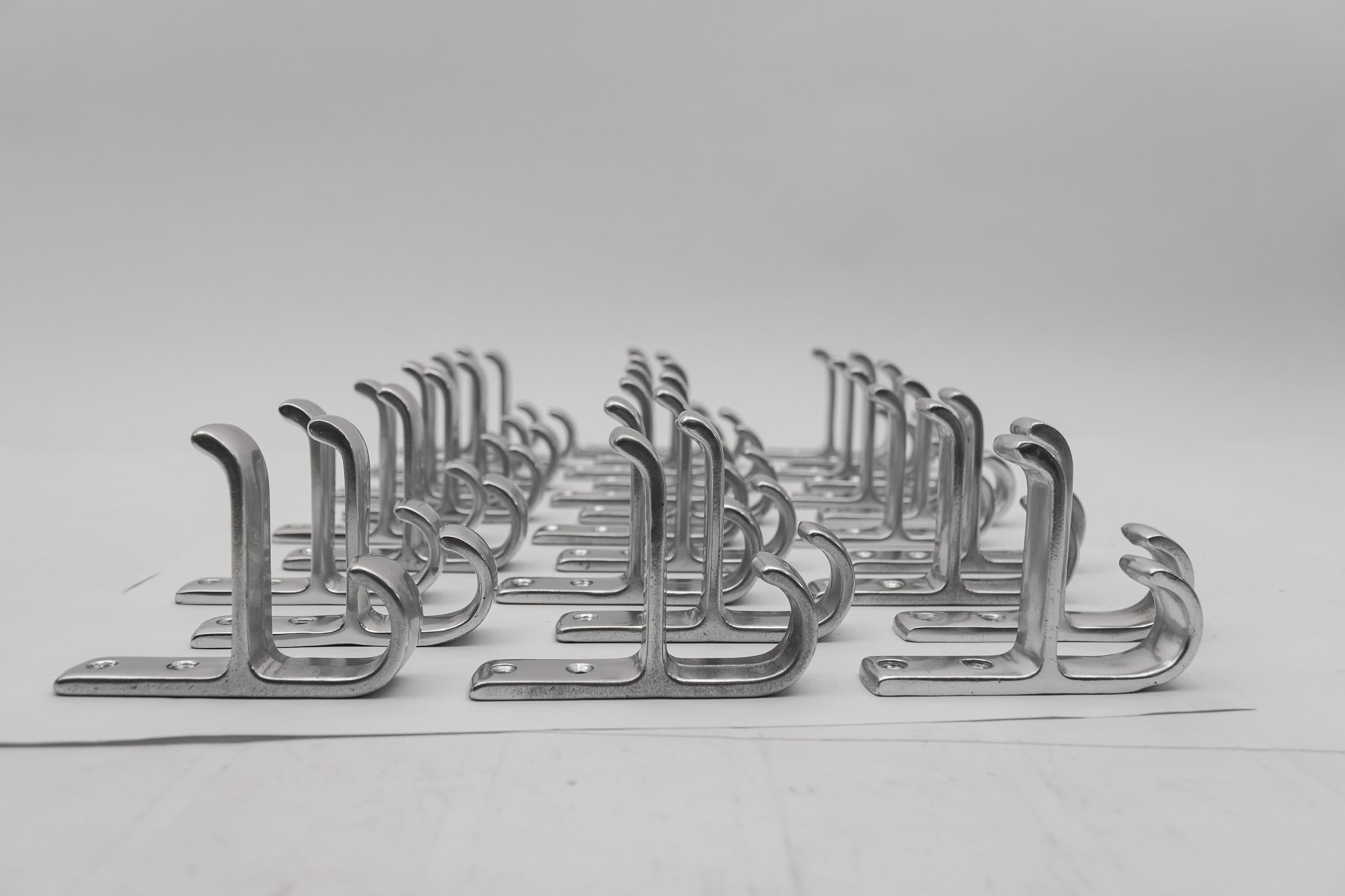 Brass Set of 35 Midcentury Aluminium Wall Hooks, Austria, 1950s For Sale